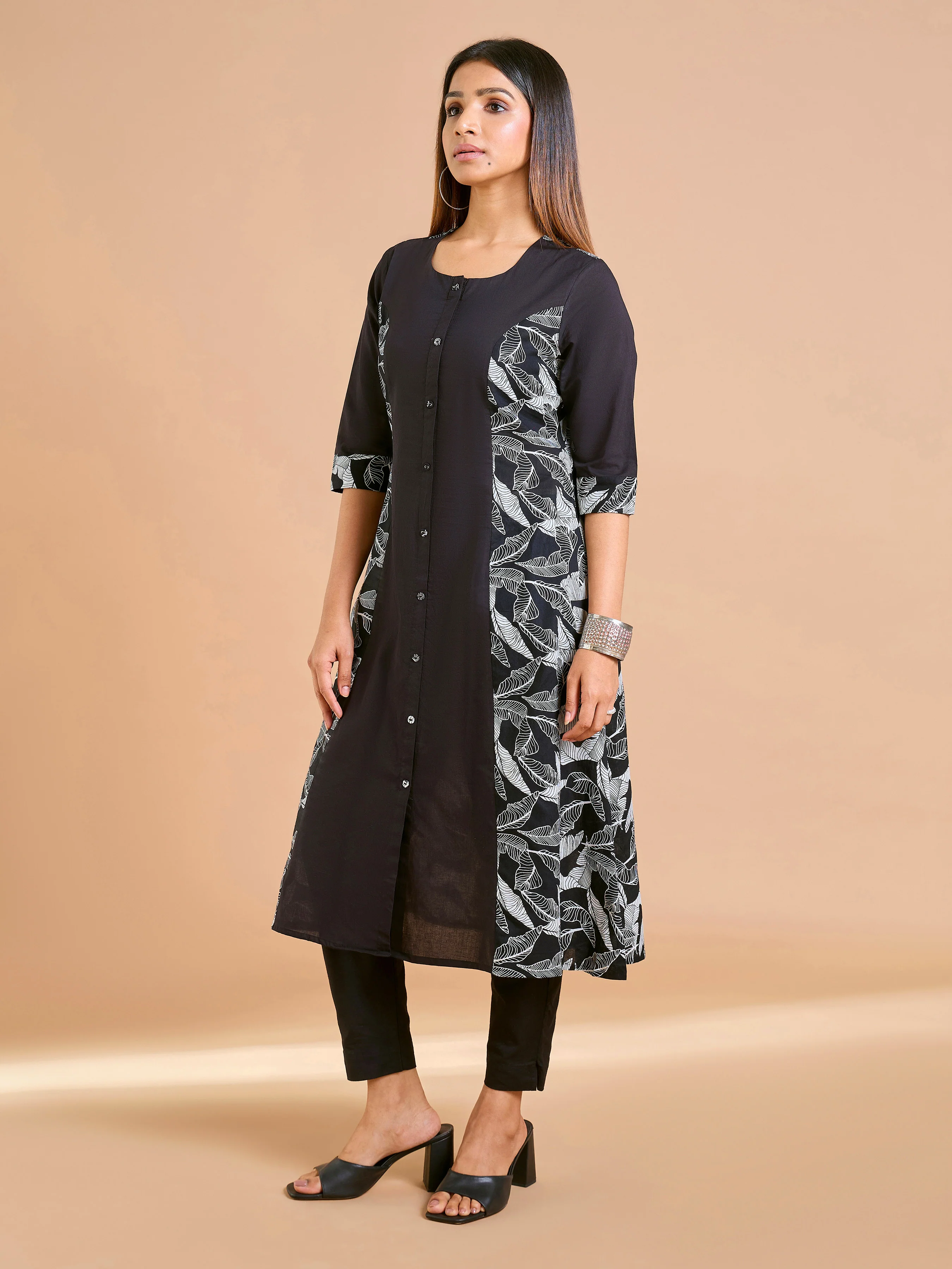 Black Pure Cotton Printed Kurti with princess cut - Image 4
