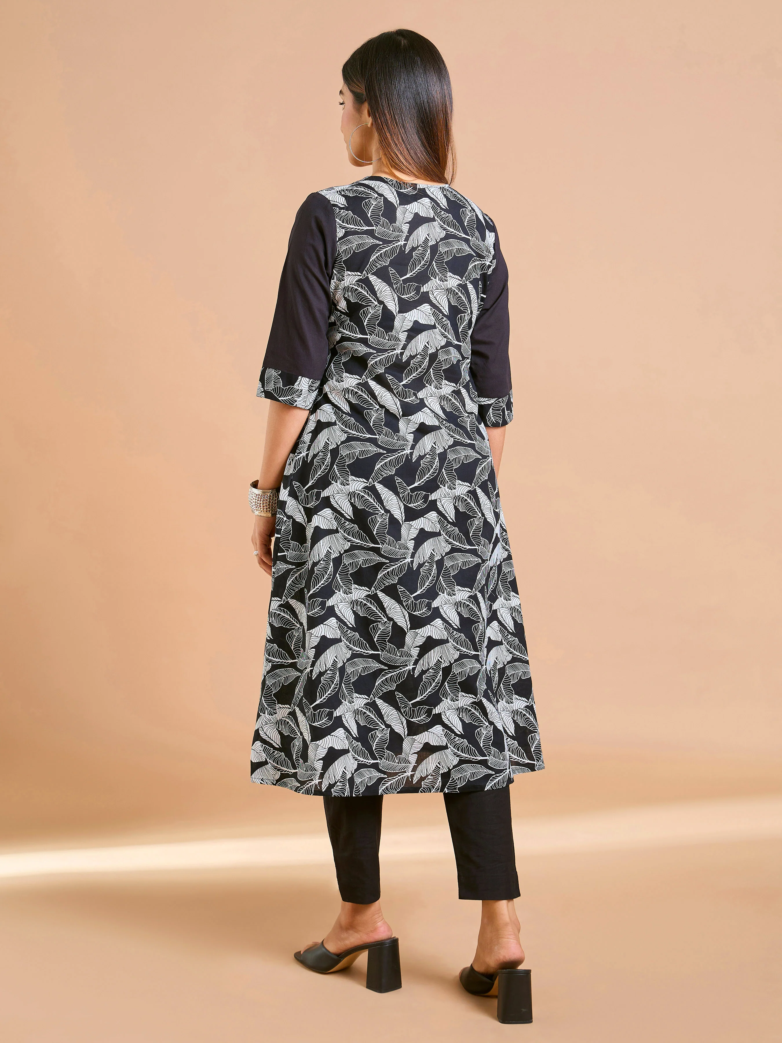 Black Pure Cotton Printed Kurti with princess cut - Image 5