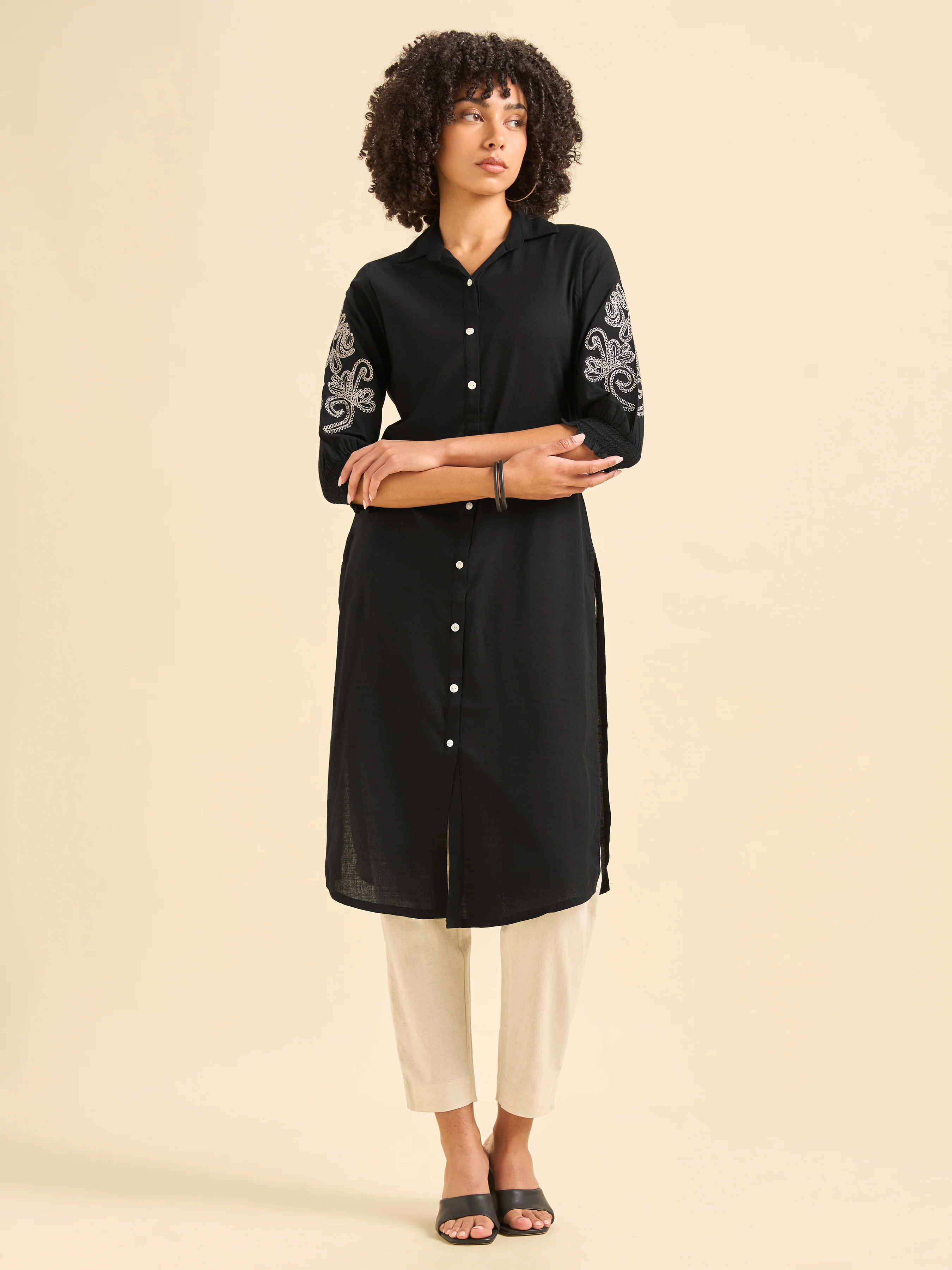 Black Cotton Viscose Kurti With Embroidery