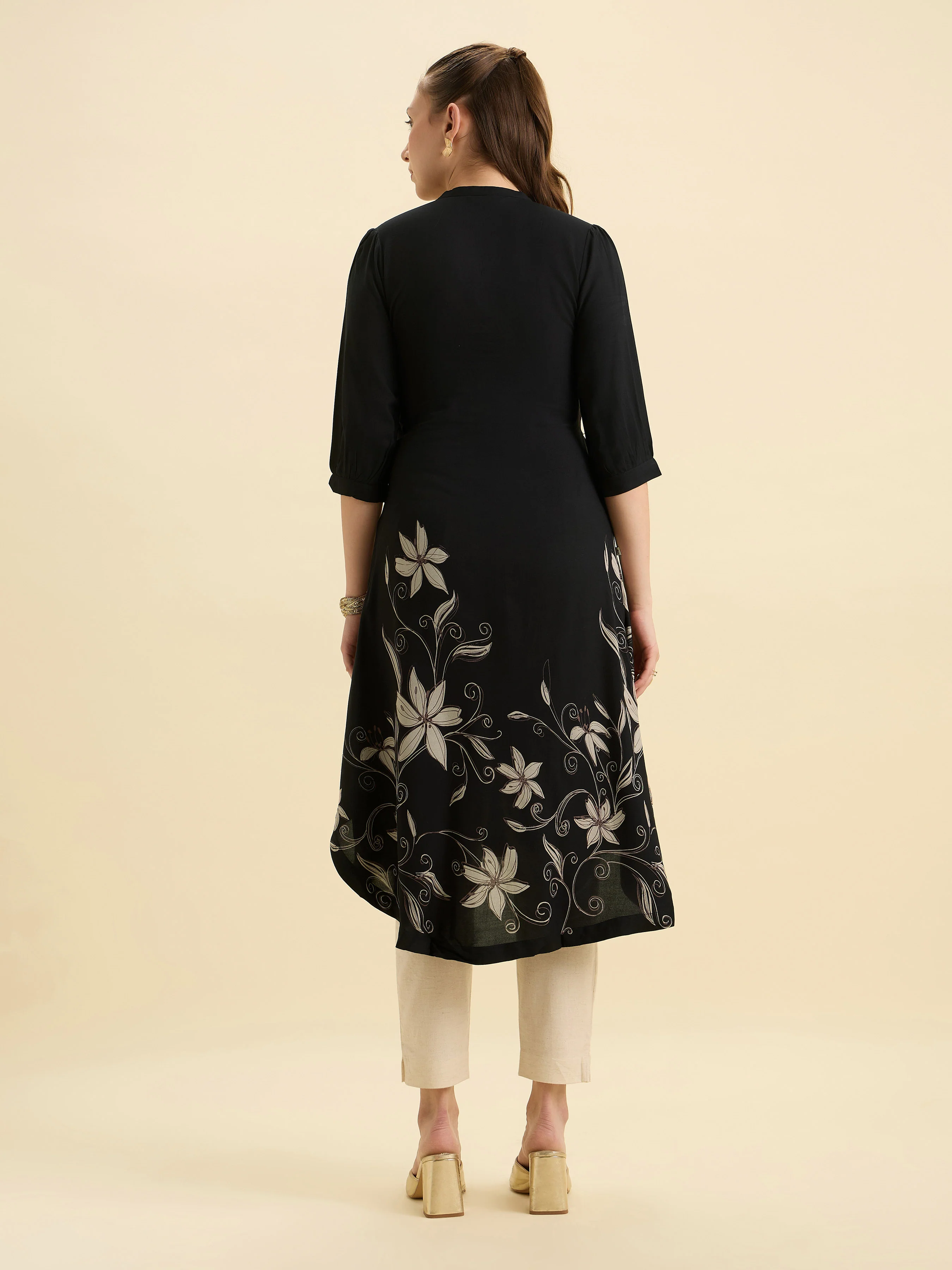 Black Flared Up And Down Printed Kurti - Image 7
