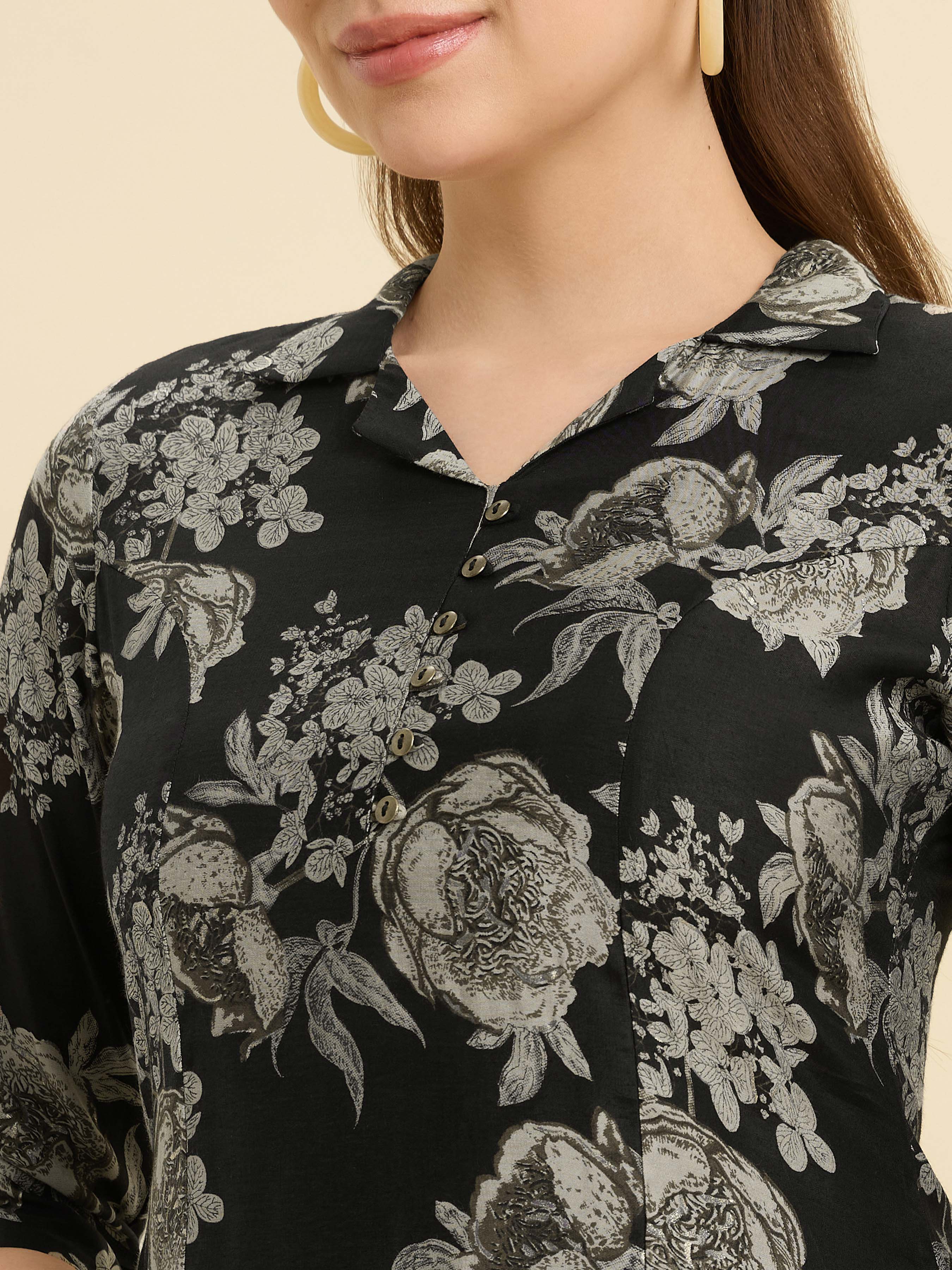 Black Ploy Viscose Flared Printed Kurti With Princesscut - Image 4