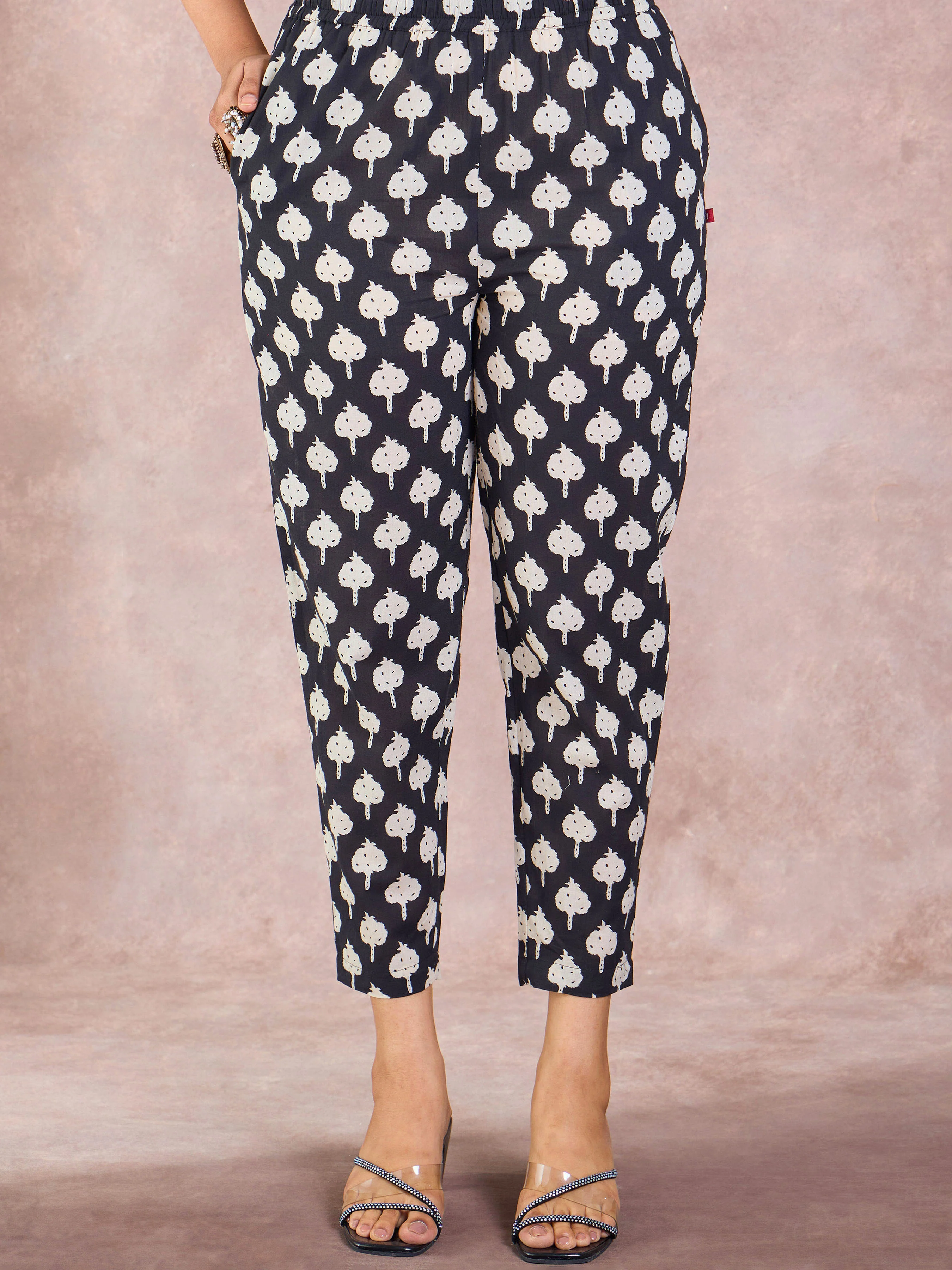 Black Pure Cotton Printed Kurti & Bottom Set With Embroidery - Image 6