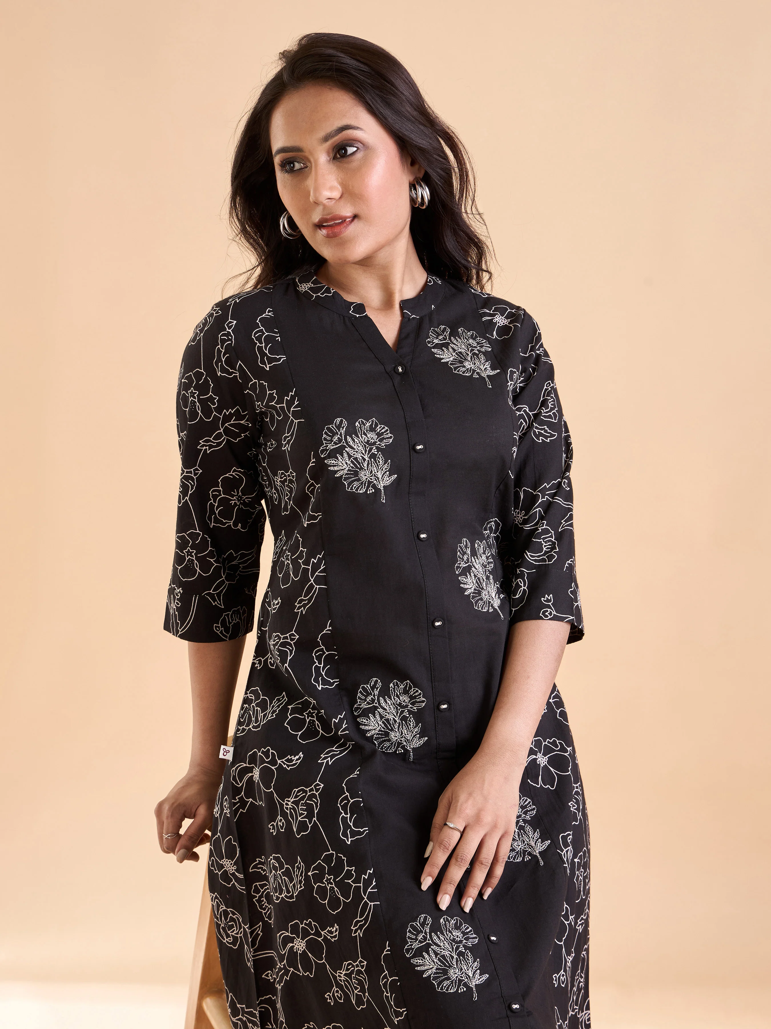 Black Pure Cotton Printed Kurti - Image 4