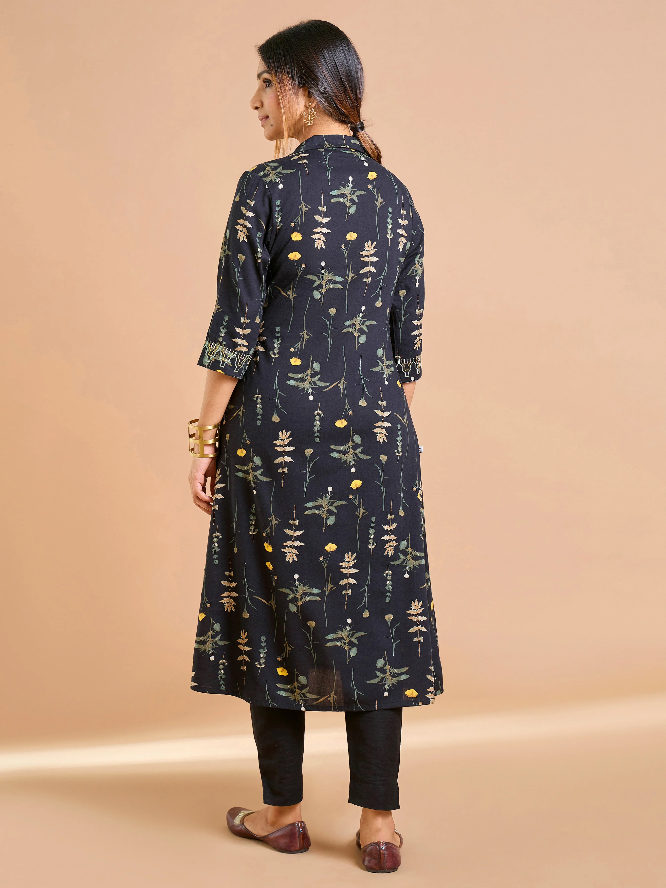 Black PureCotton Printed Kurti With Embroidery - Image 4