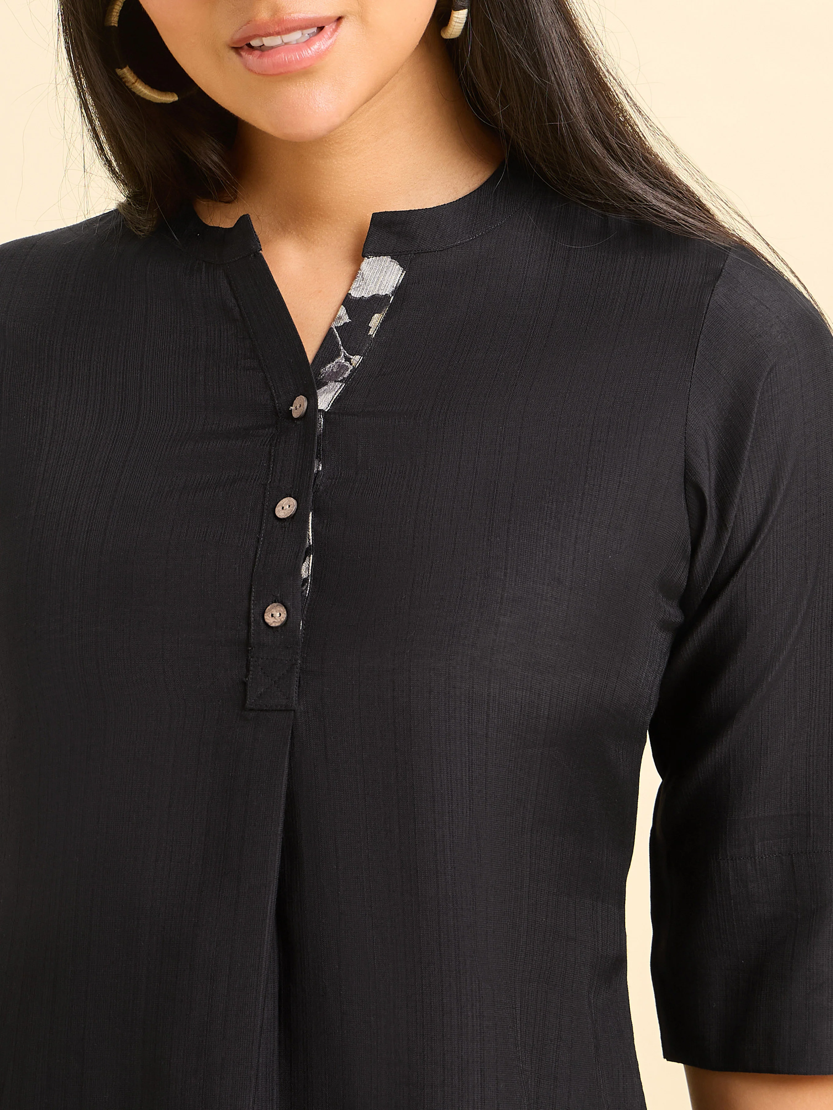 Black Viscose Blend Slit Kurti Set With High - Low Hem Line - Image 2