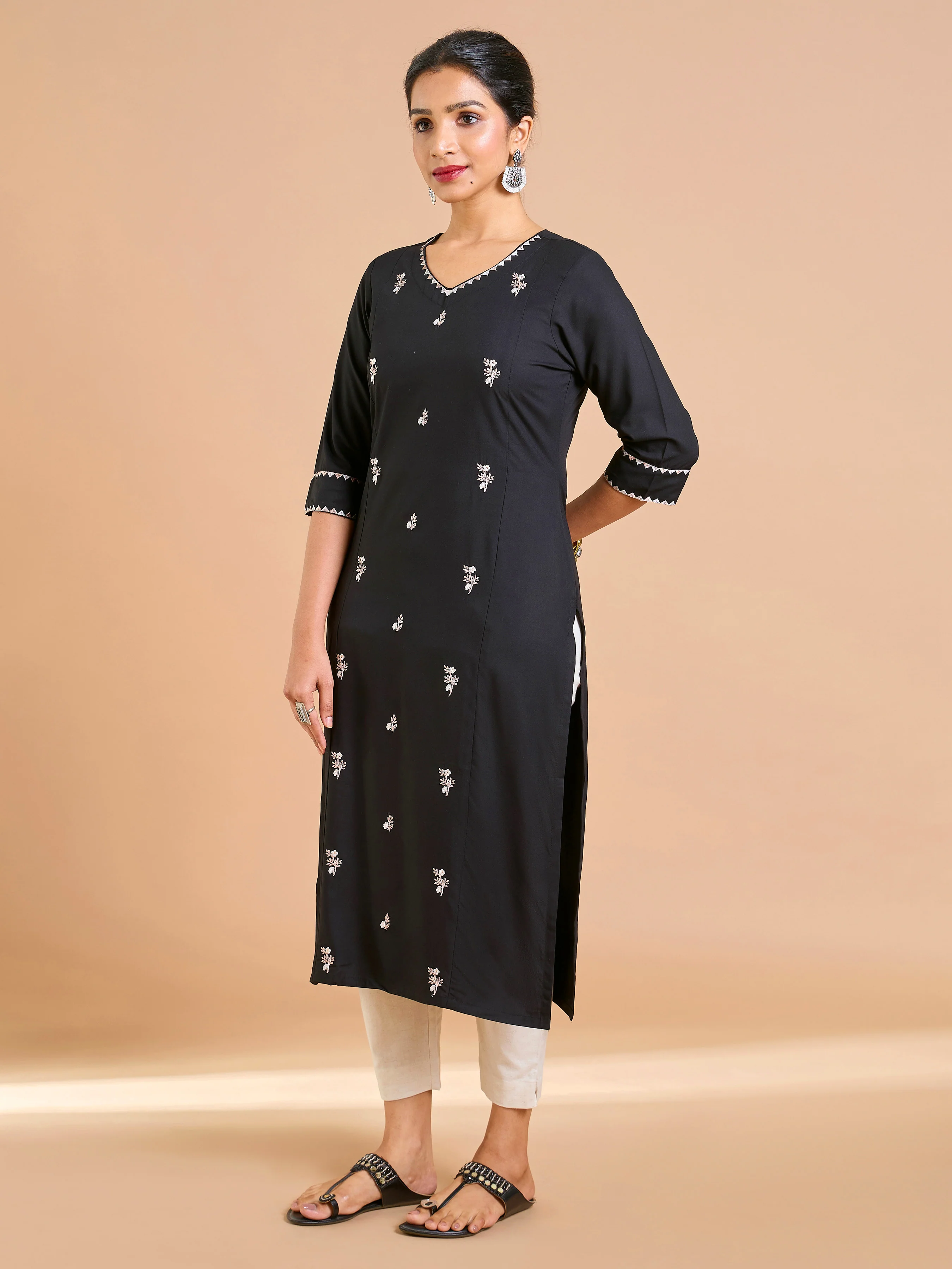 Black Viscose Plain Kurti With Embroidery And Sequins Work - Image 4