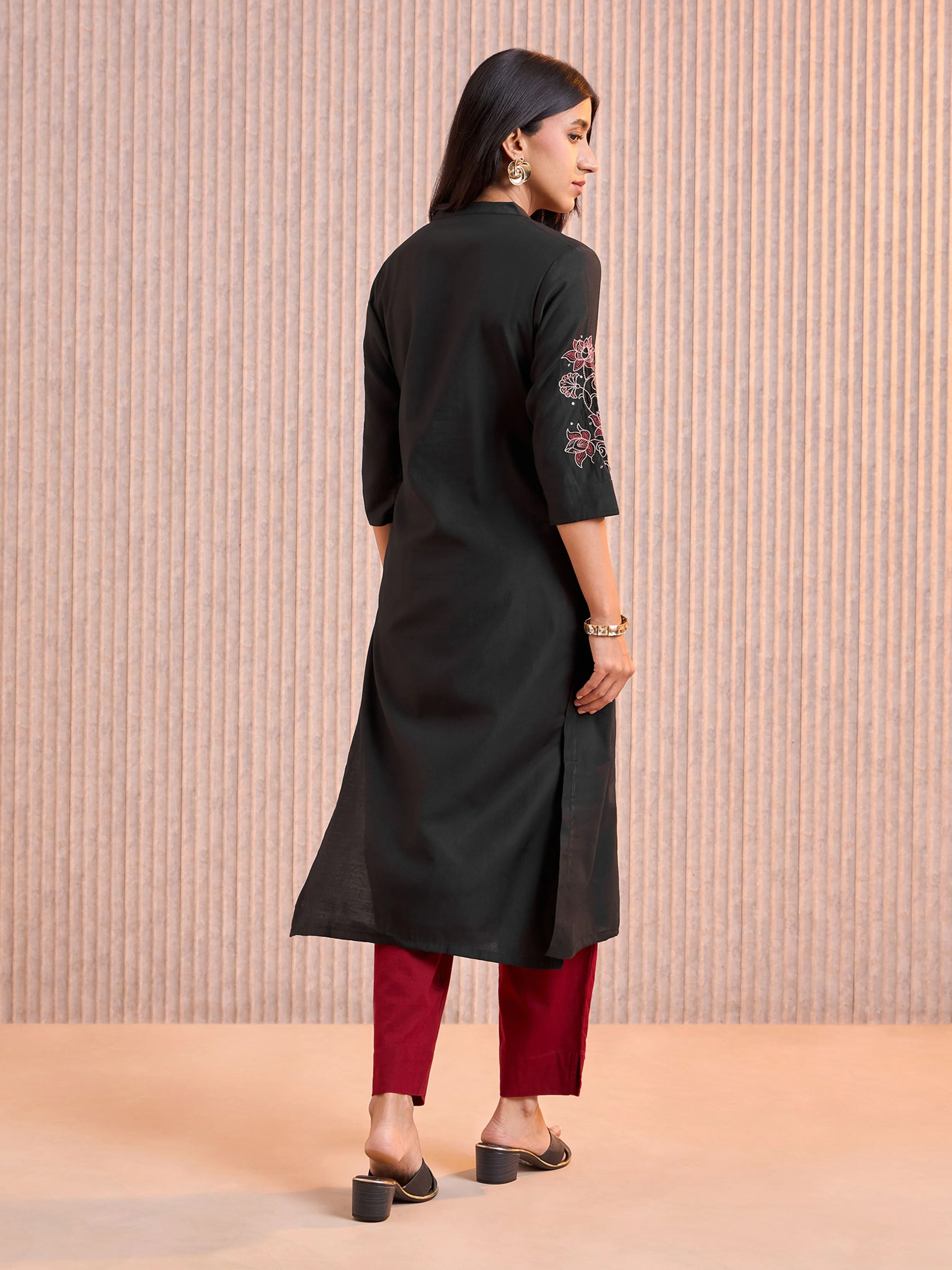 Black Viscose Plain Kurti With Embroidery& Sequins Work - Image 6