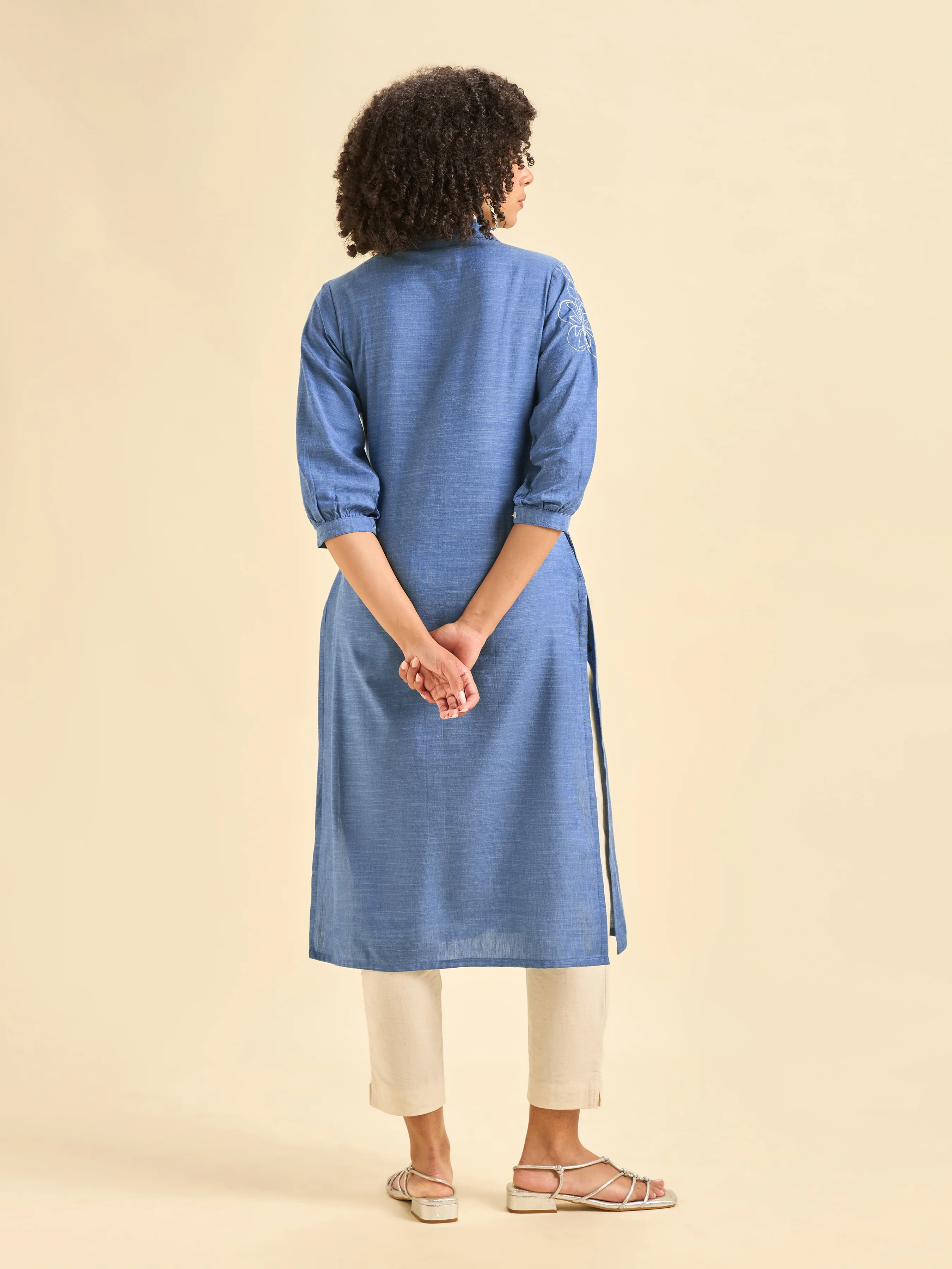 Blue Cotton Viscose Kurti With Embroidery - Image 7