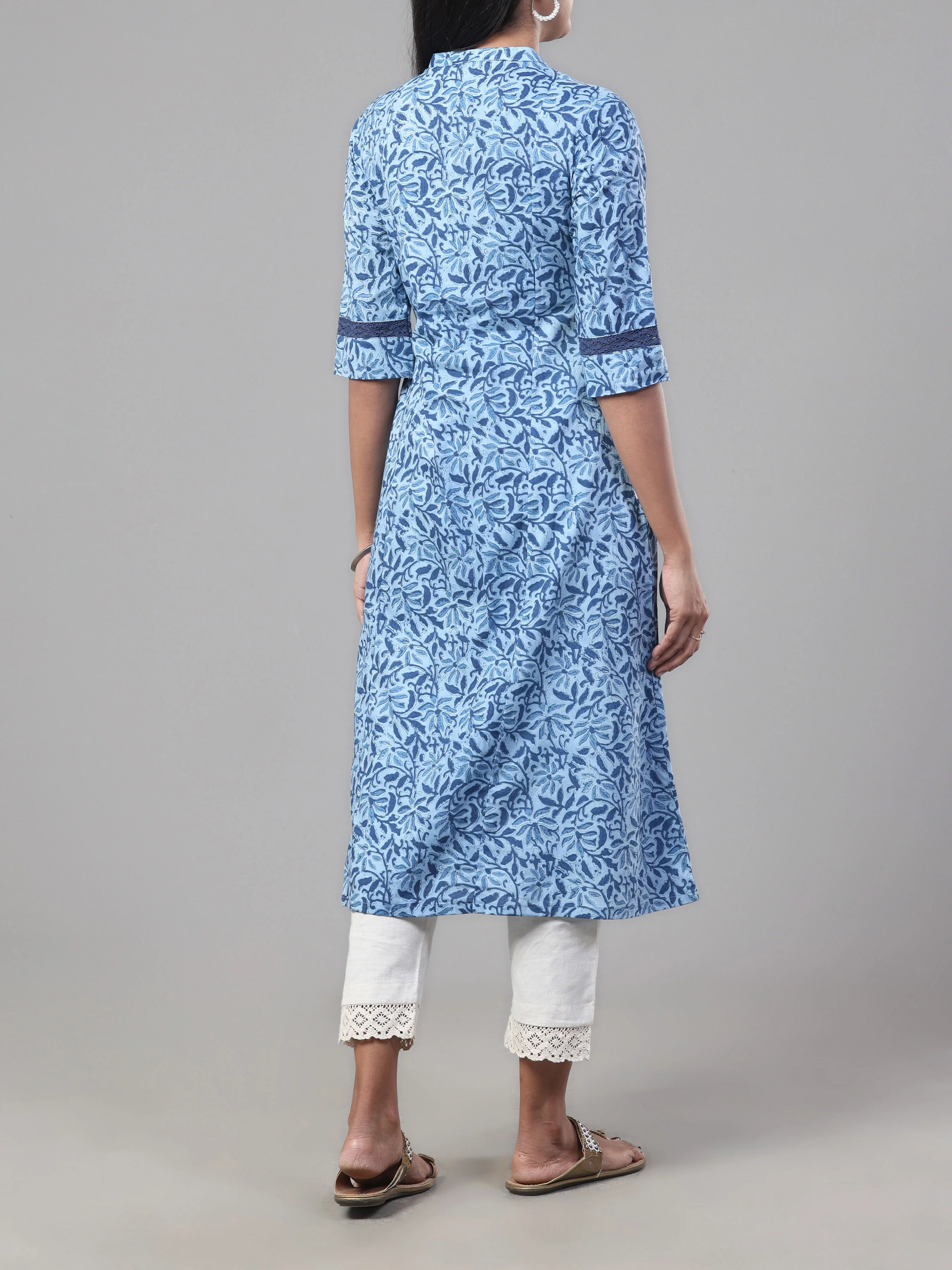 Blue Pure Cotton Printed Kurti With Sequins Work - Image 5