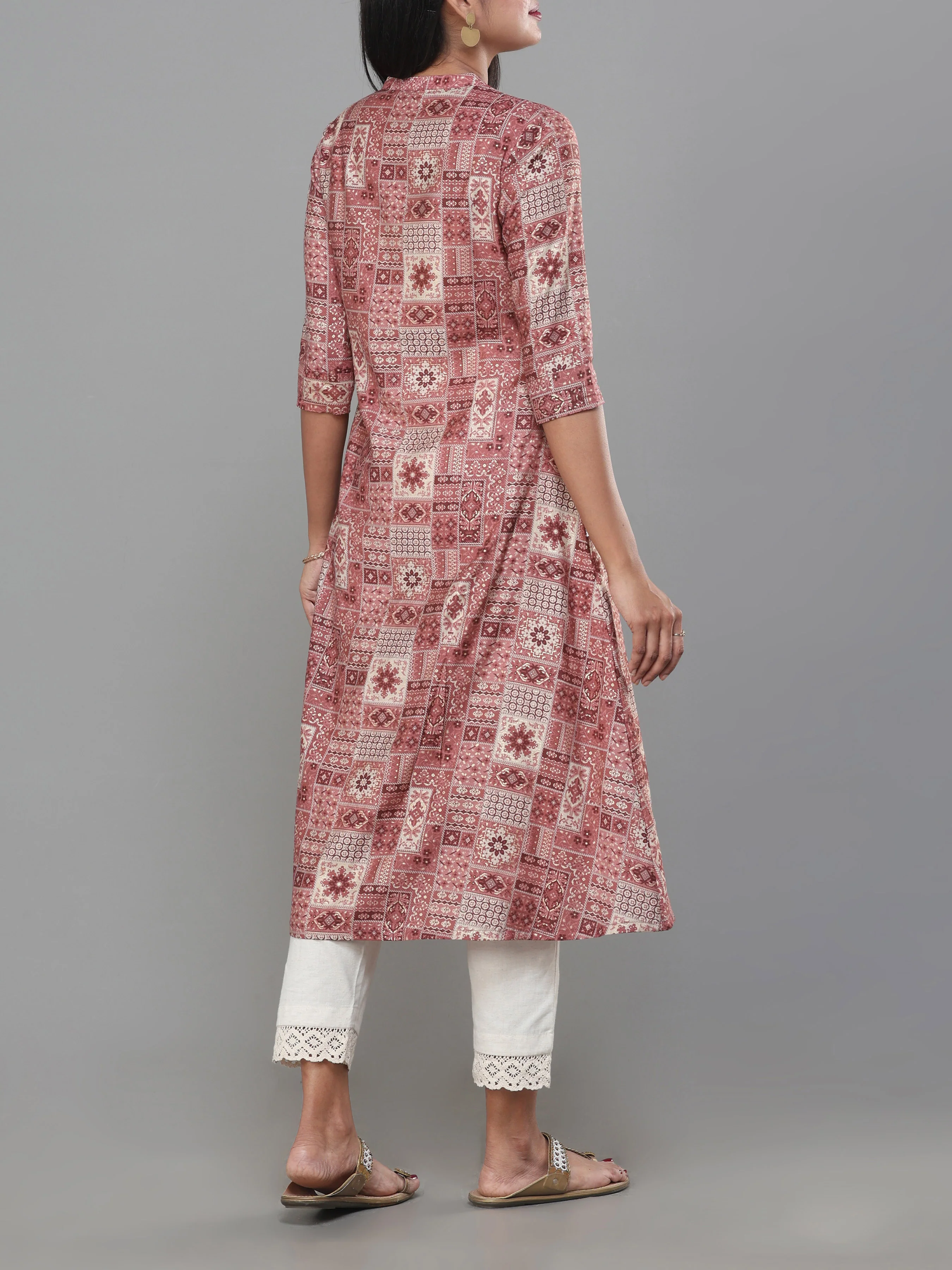 Blush Pink Modal Chanderi Printed Kurti - Image 5