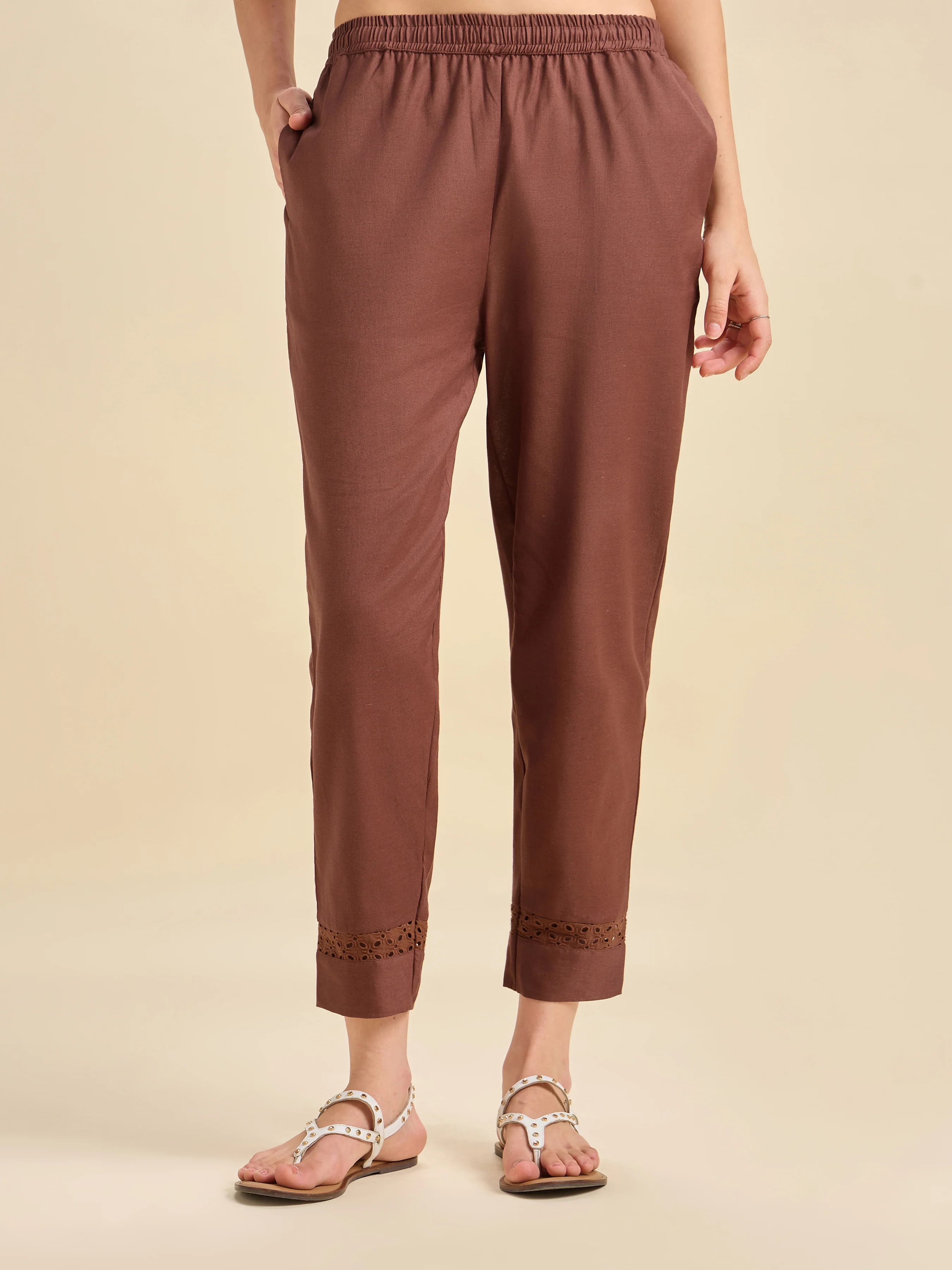 Brick Red Cotton Flax Flared Kurti Set - Image 6
