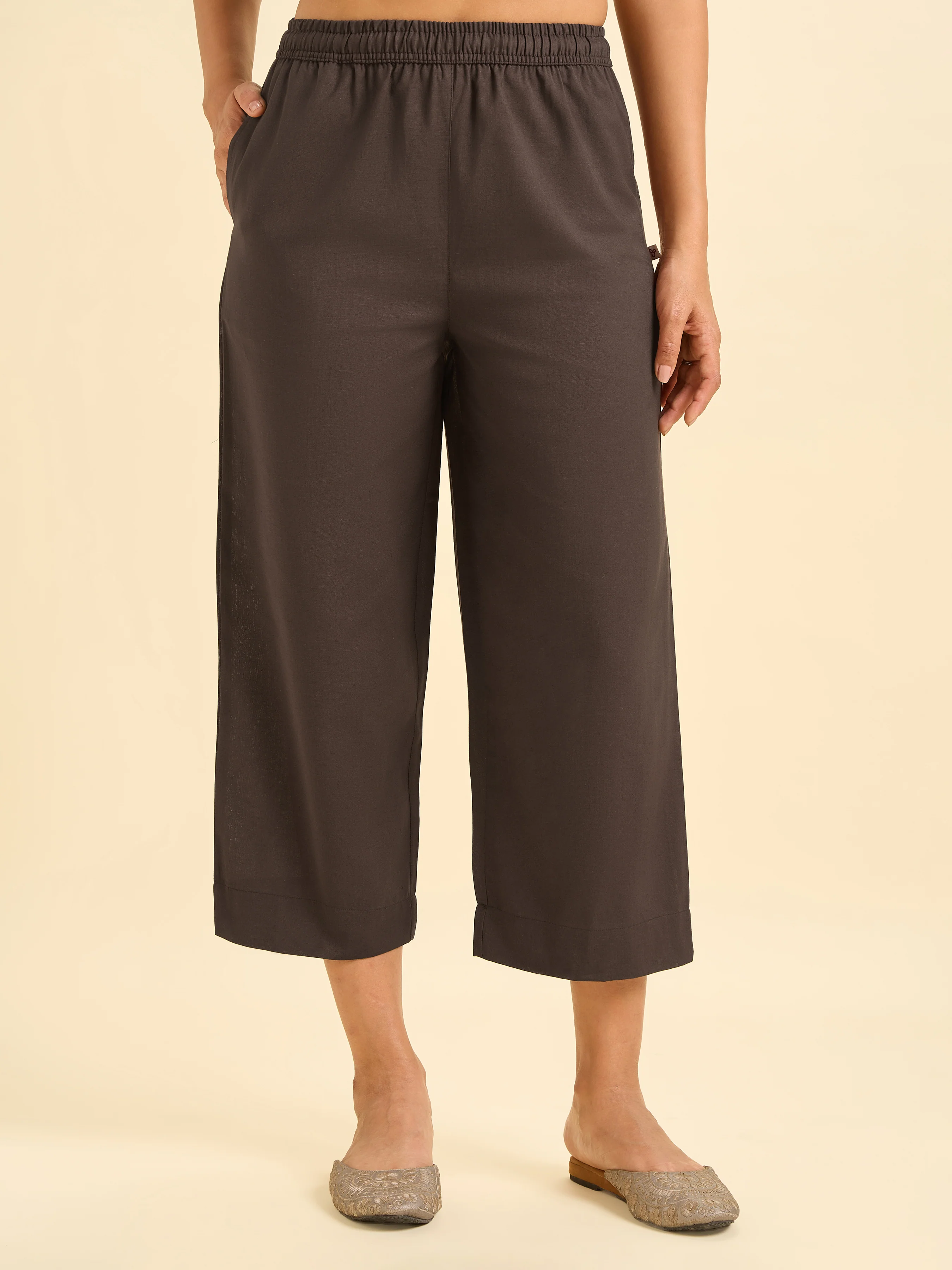 Coffee Brown Cotton Flax Slit Co-Ord Set With Embroidery - Image 6
