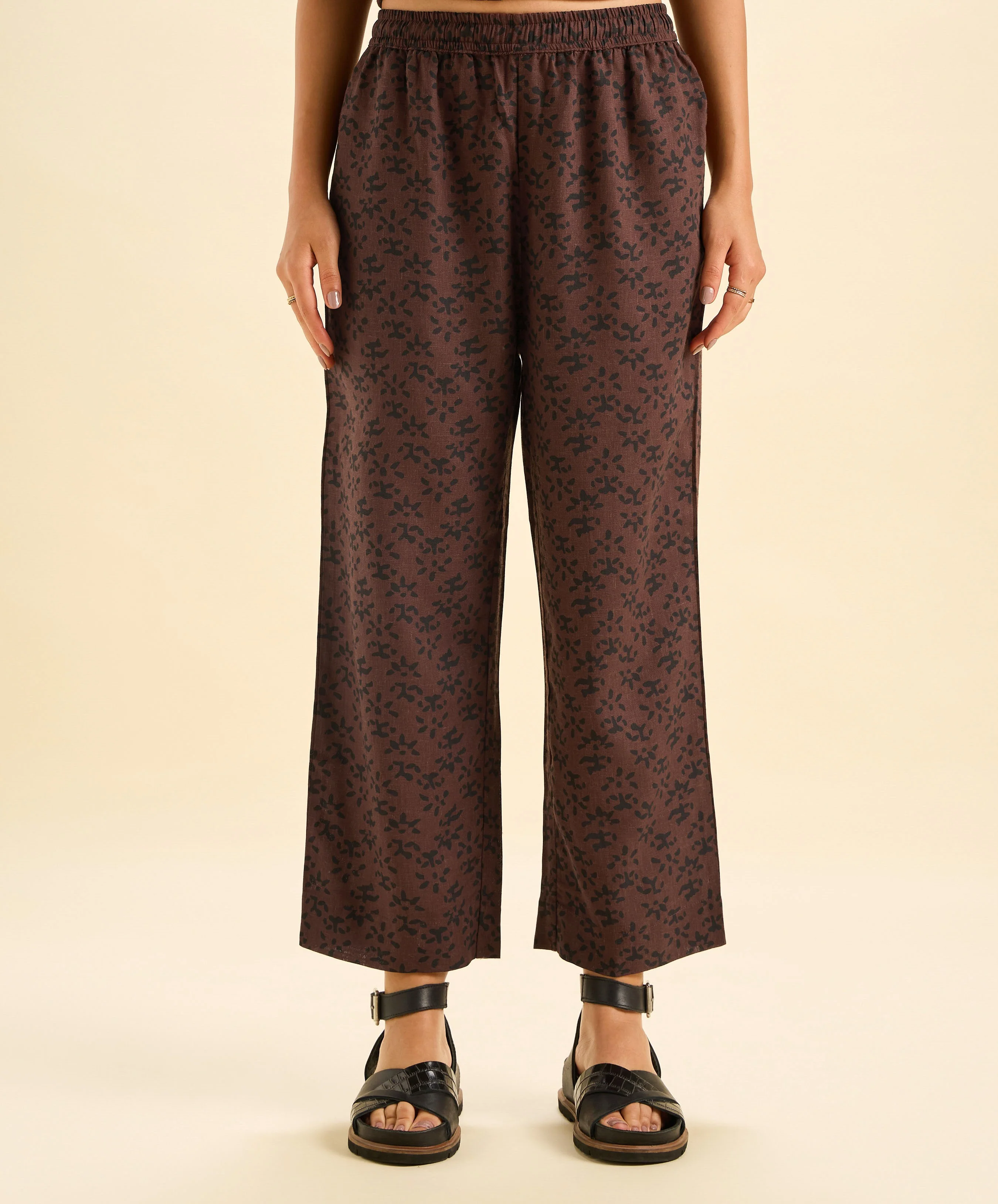Coffee Brown Viscose Linen Printed Tunic Top and Bottom Set - Image 6