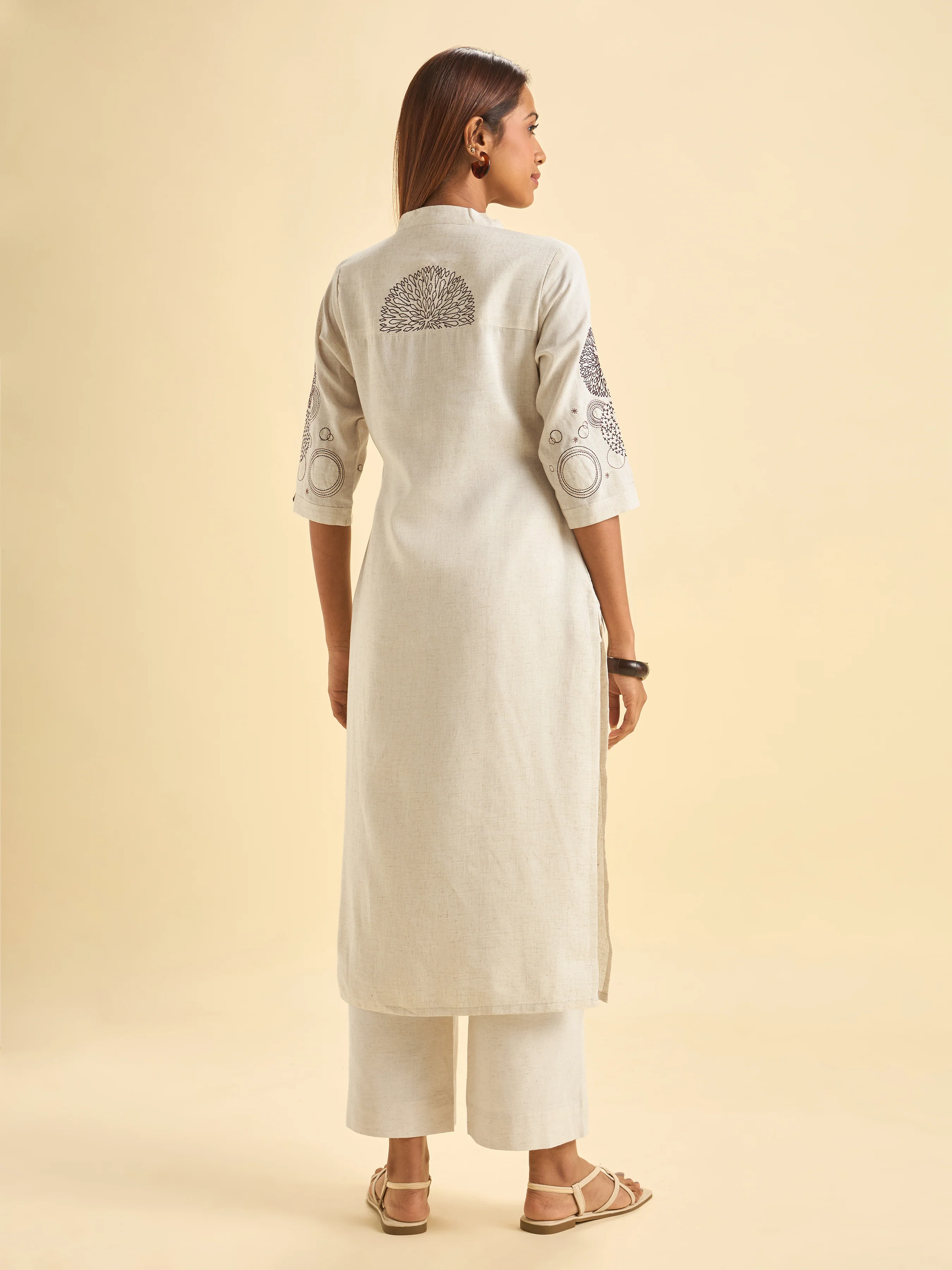 Ivory Lyocel Kurti With Embroidery - Image 4