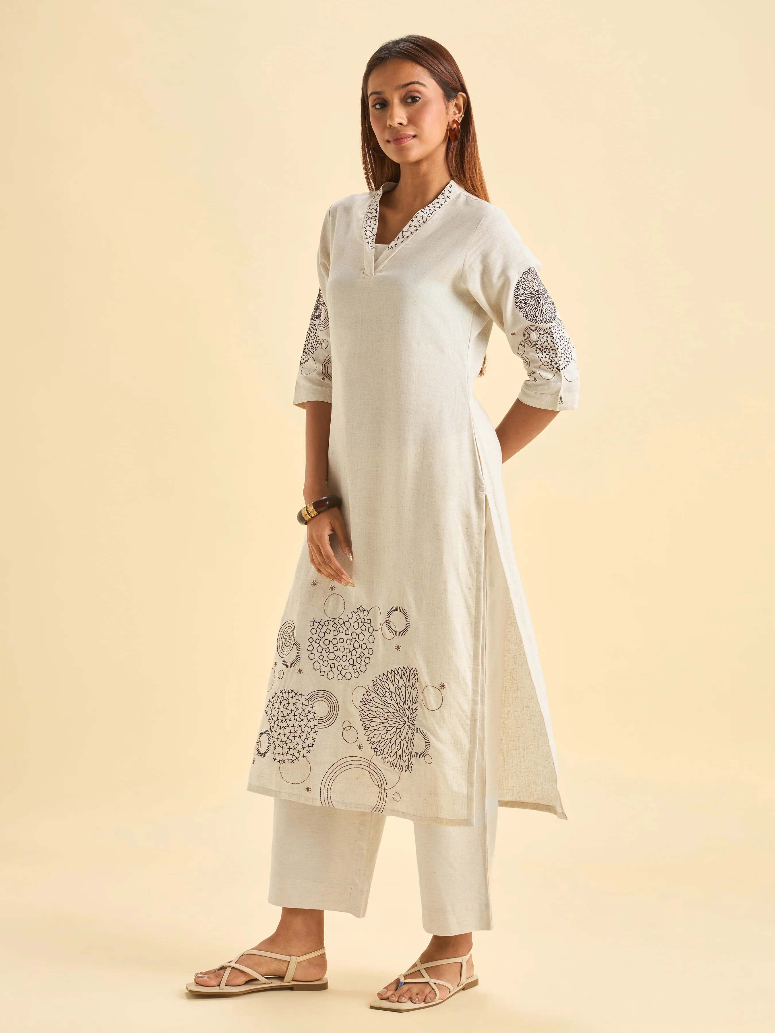 Ivory Lyocel Kurti With Embroidery - Image 5