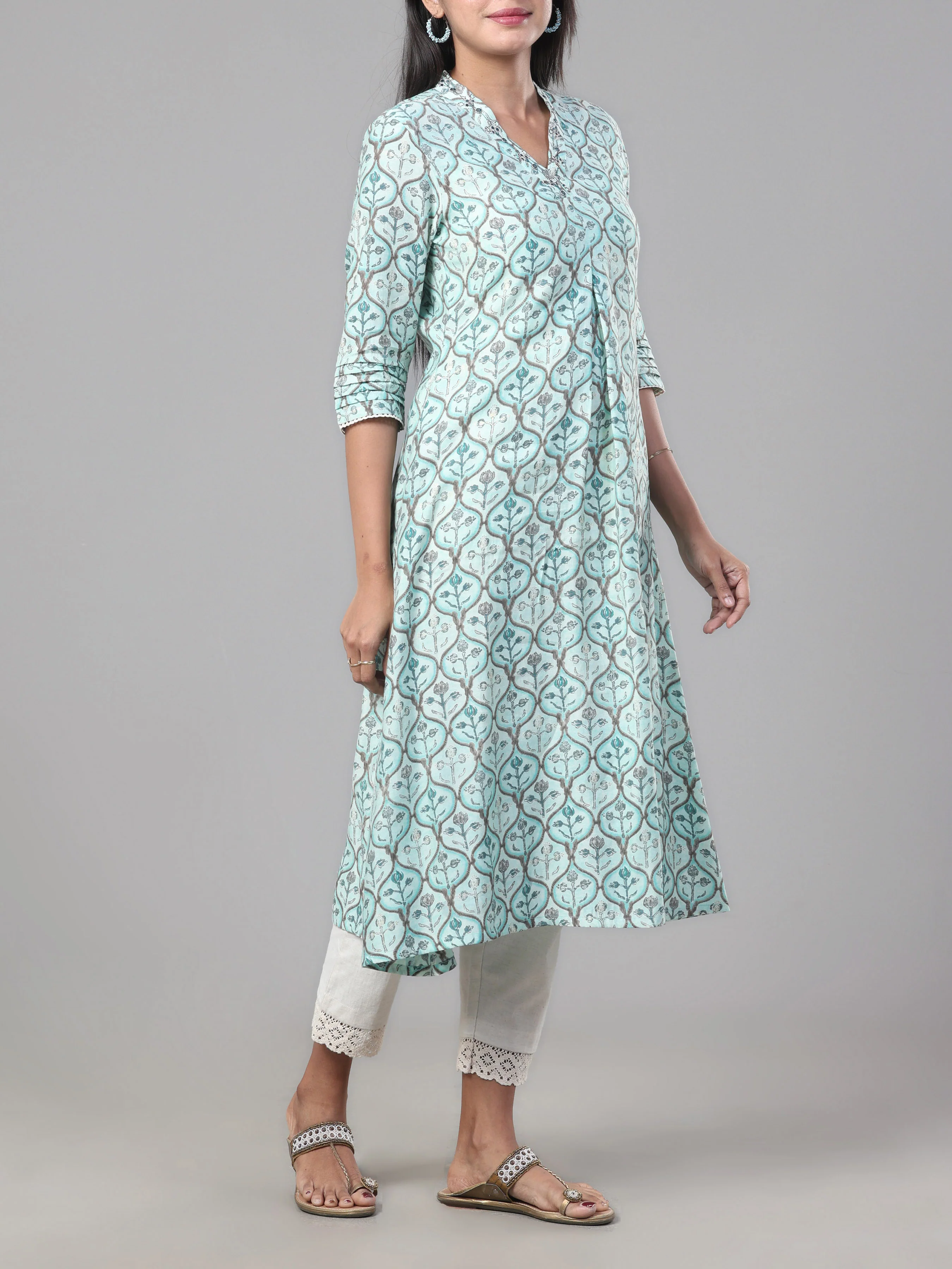 Light Blue Modal Chanderi Kurti With Embroidery - Image 3