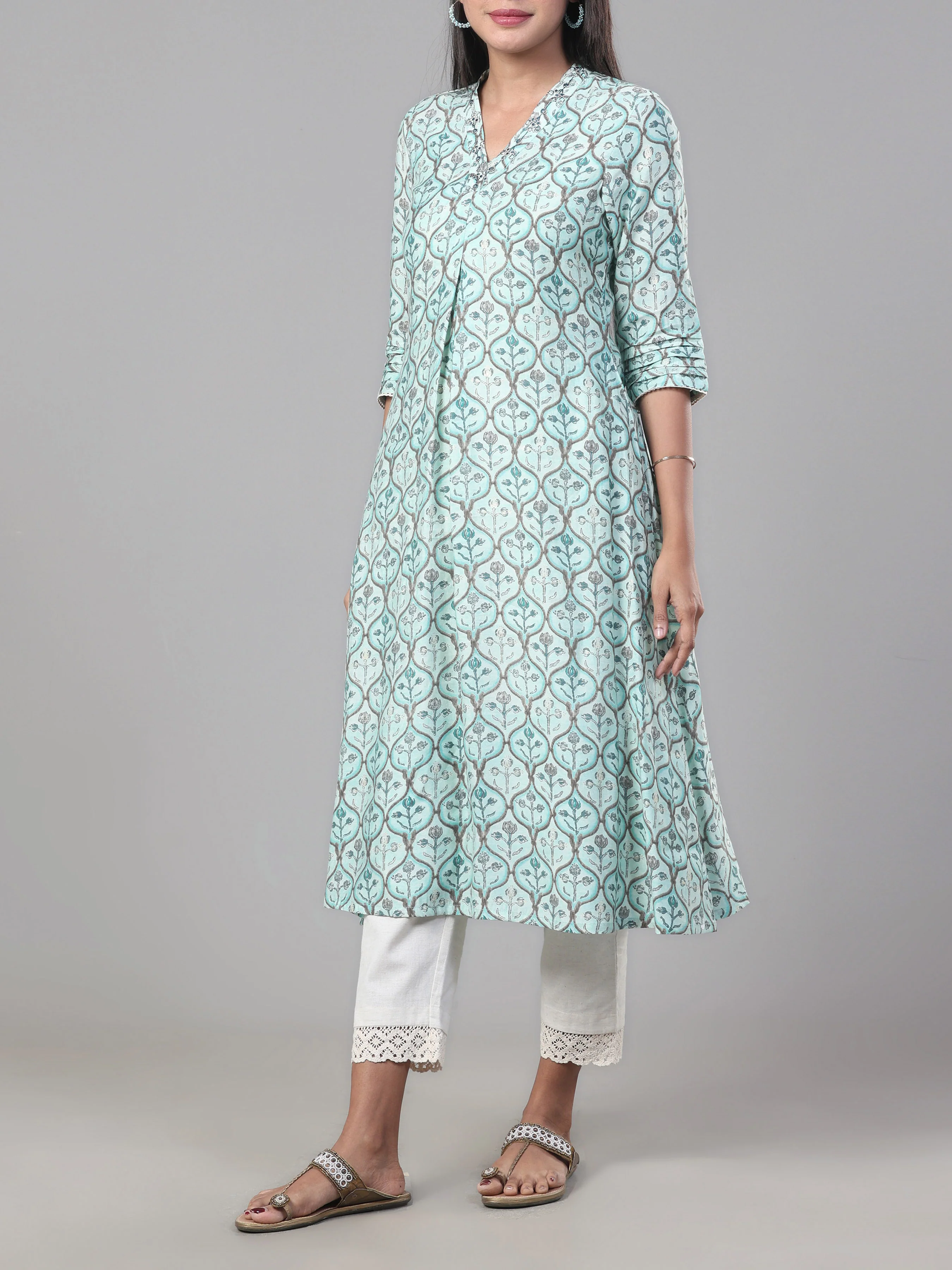 Light Blue Modal Chanderi Kurti With Embroidery - Image 4