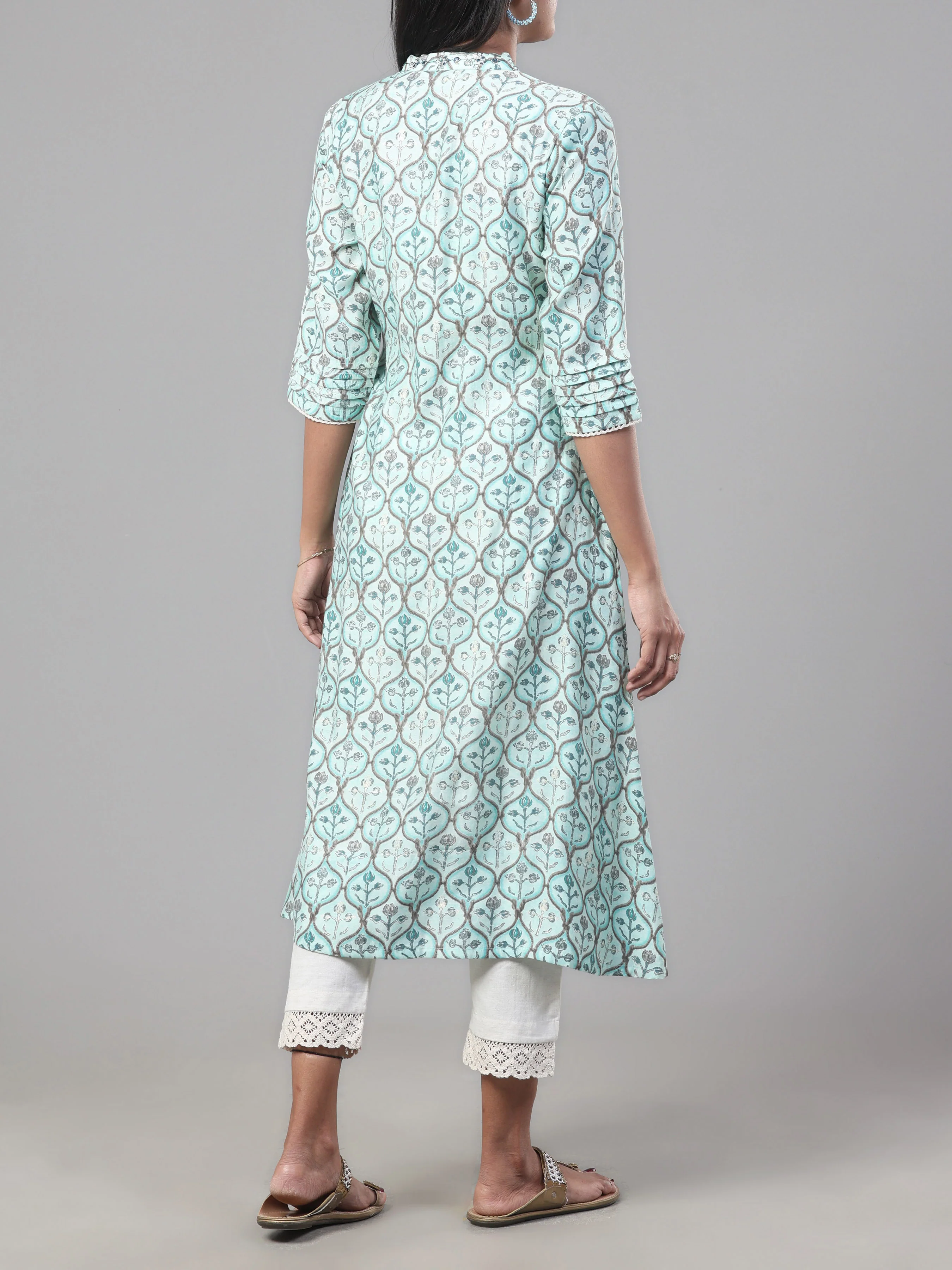 Light Blue Modal Chanderi Kurti With Embroidery - Image 5
