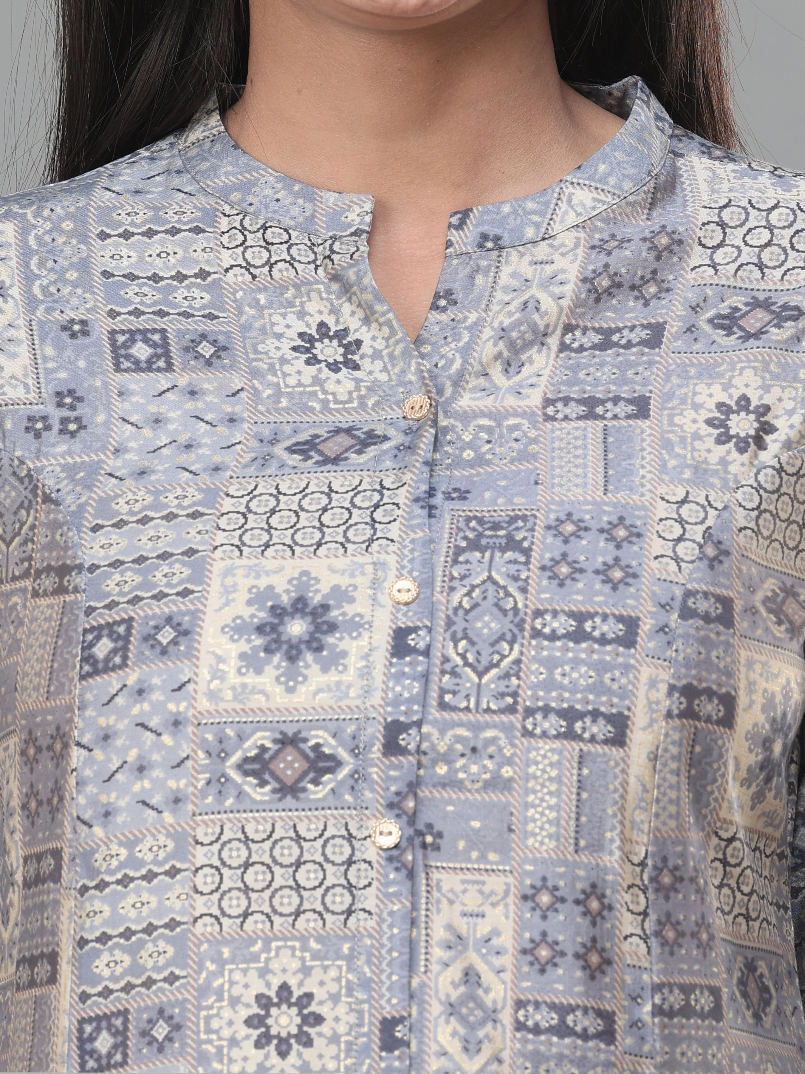 Light Grey Modal Chanderi Printed Kurti - Image 2