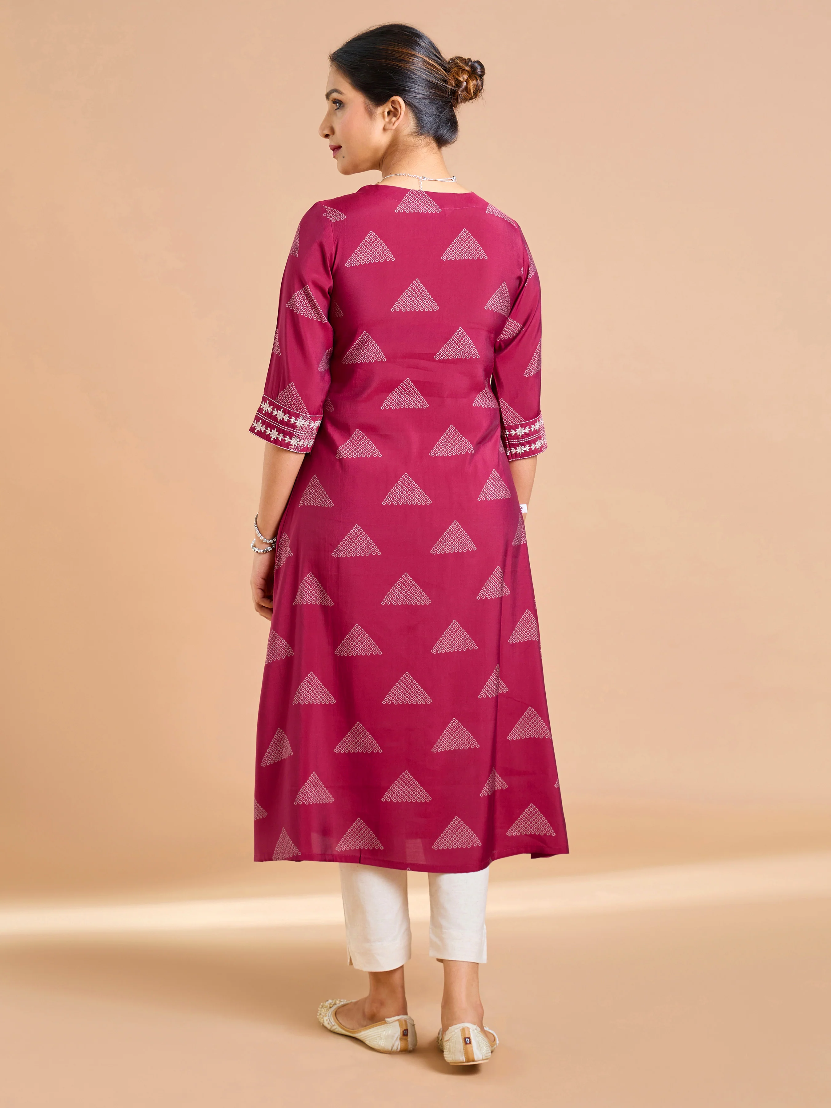 Magenta Modal Chanderi Printed Kurti With Sequins Work - Image 5