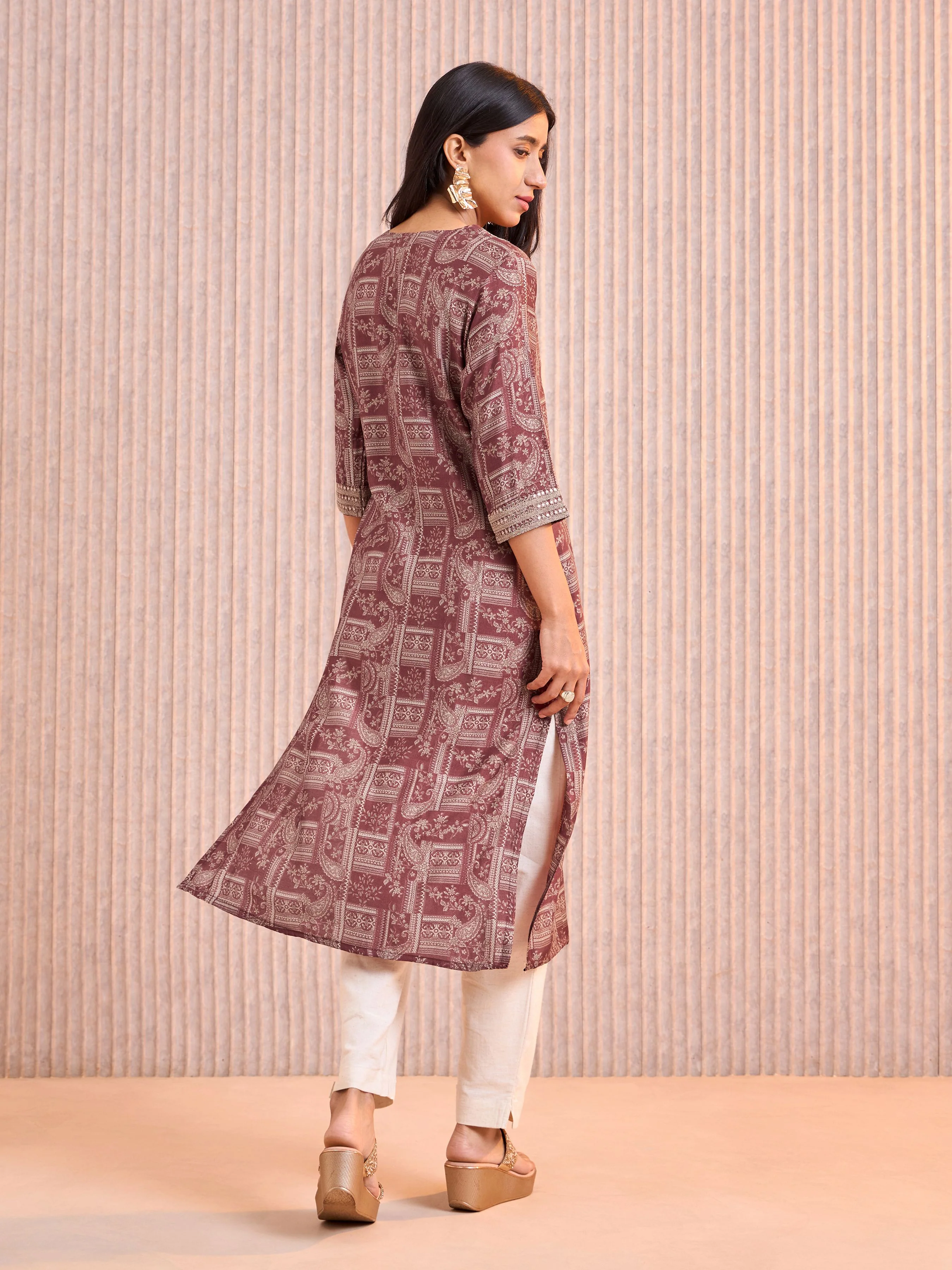 Meroon Modal Chanderi Kurti With Sequins Work - Image 5