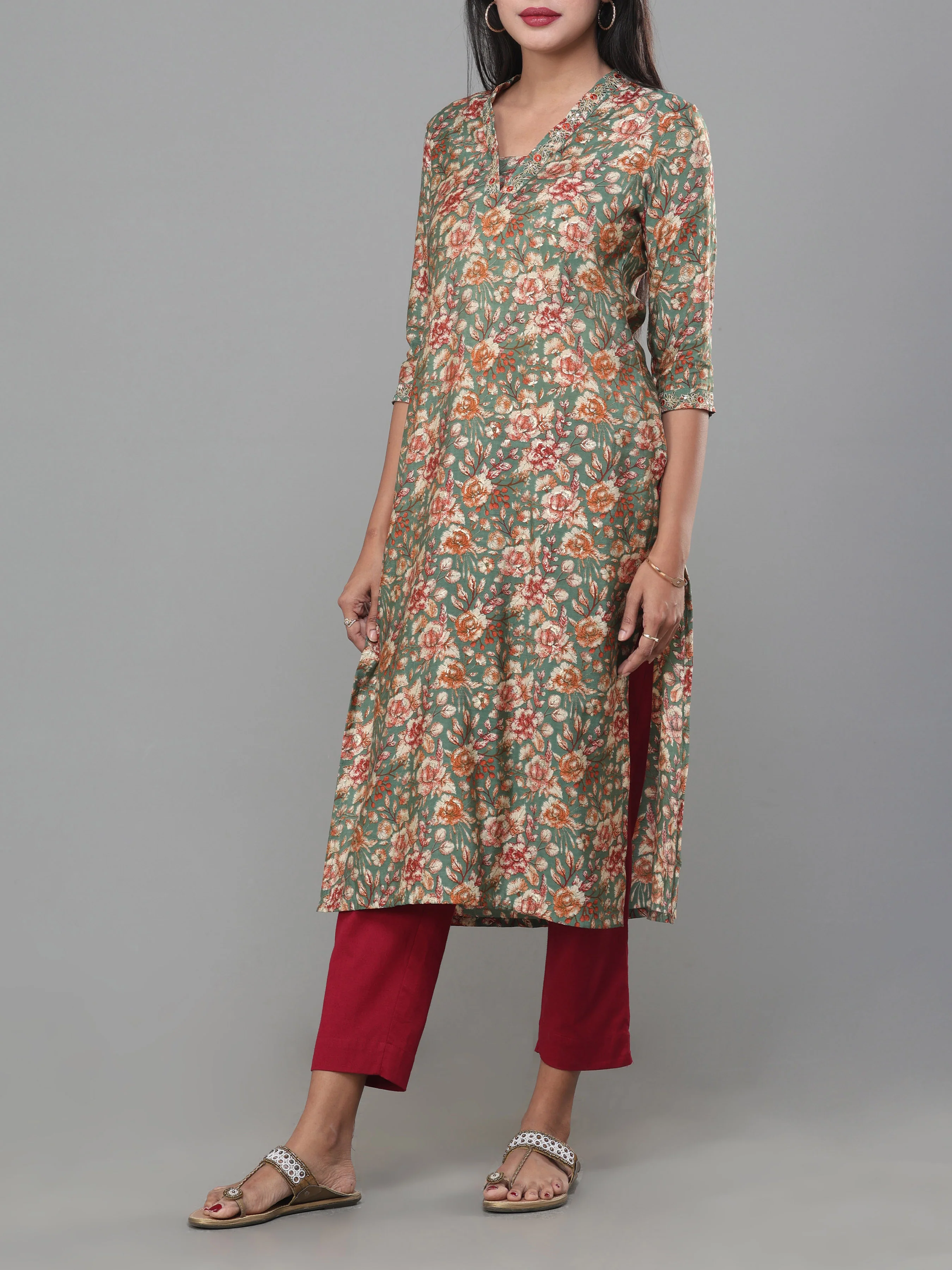 Multi Colour Modal Chanderi Printed Kurti With Embroidery - Image 4