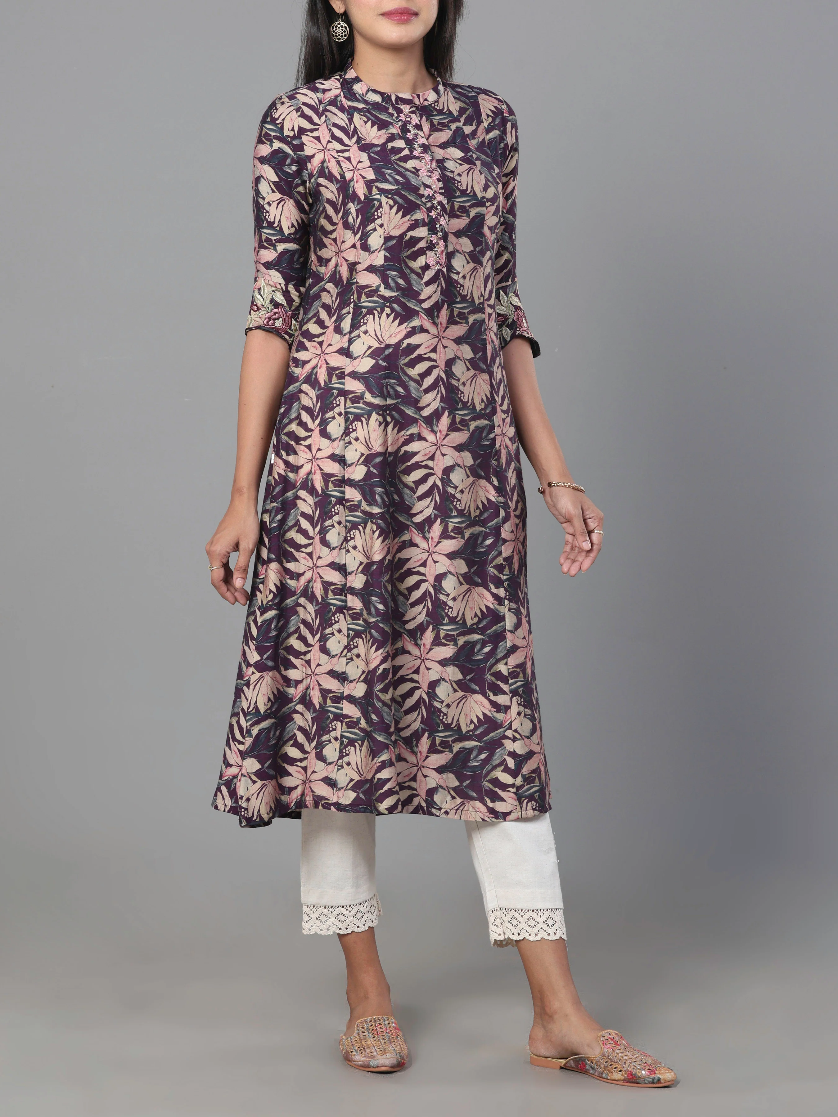 Multi Colour Modal Chanderi Printed Kurti With Embroidery - Image 3