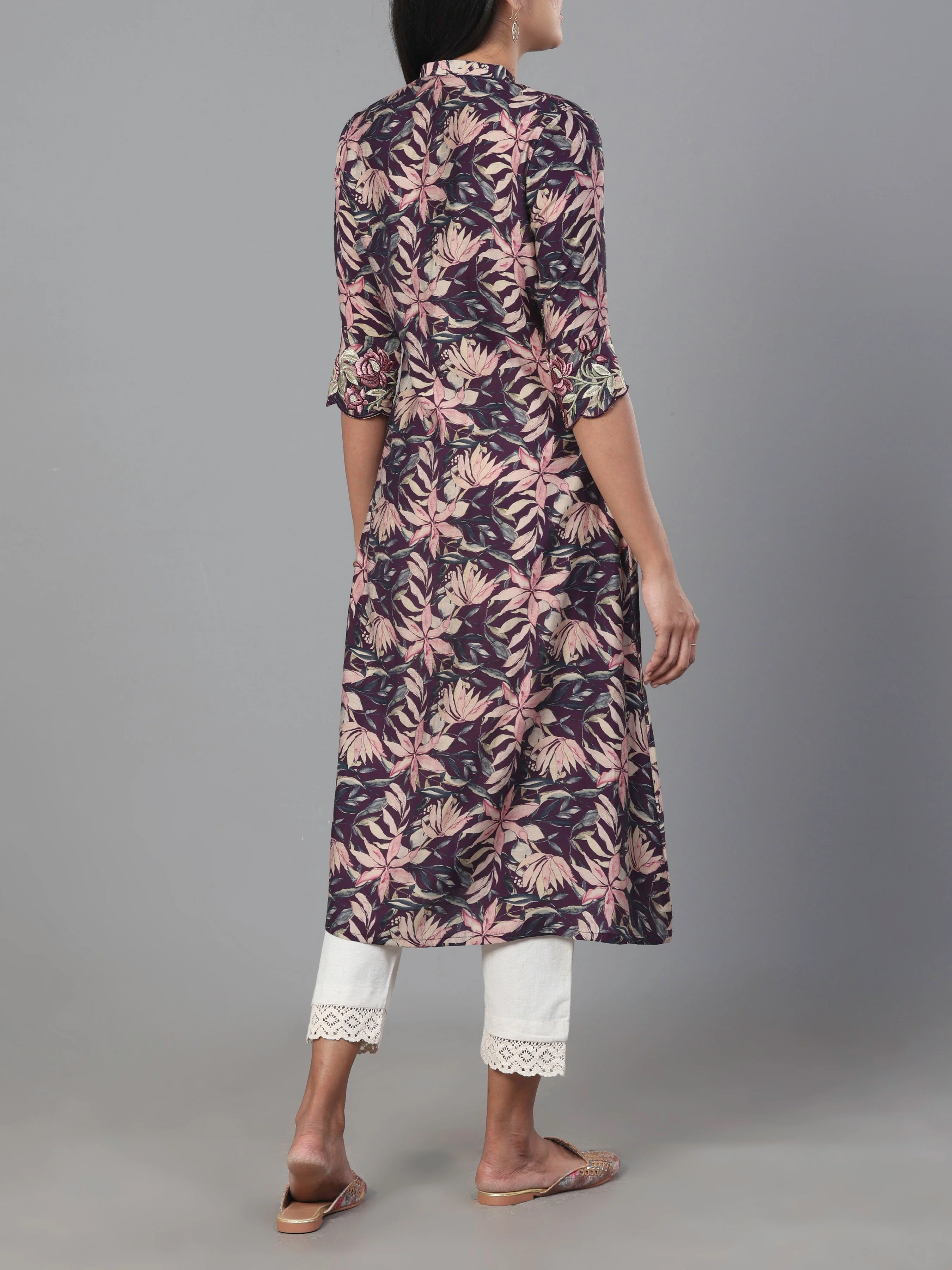 Multi Colour Modal Chanderi Printed Kurti With Embroidery - Image 5