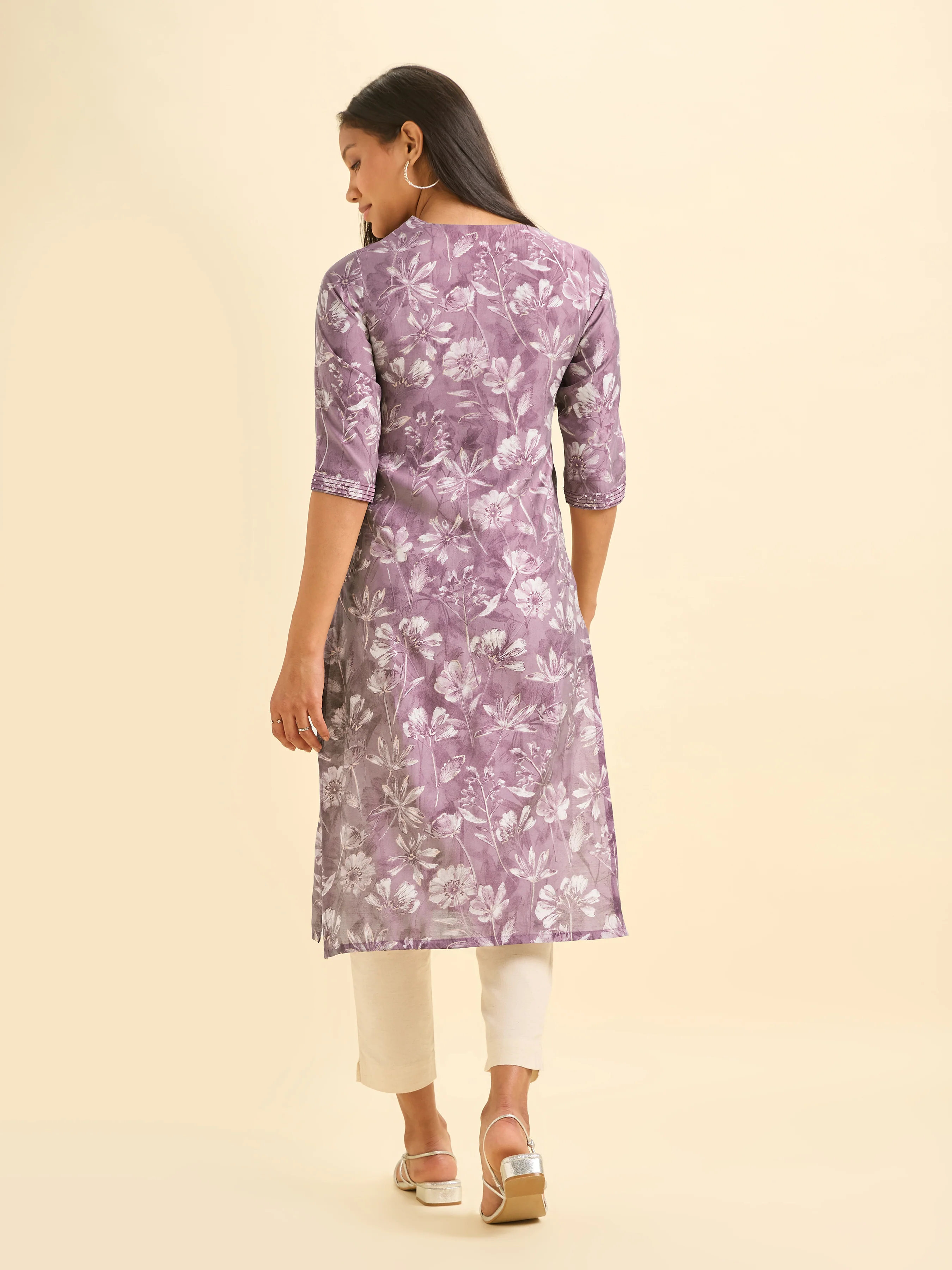 Multi Colour Modal Chanderi Printed Slitted Kurti With Embroidery And Sequins Work - Image 6