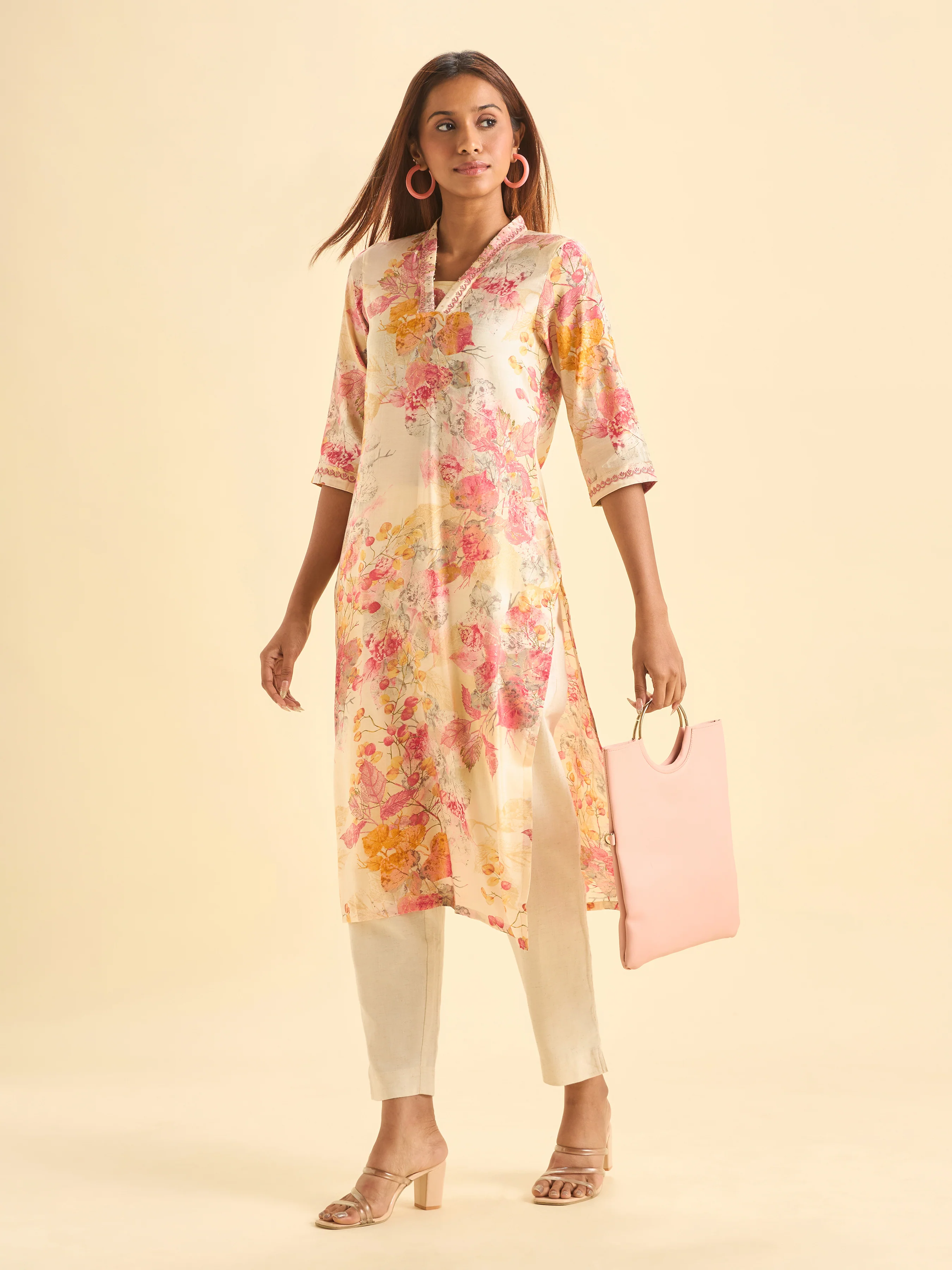 Multi Colour Modal Chanderi Printed Slitted Kurti With Sequins Embroidery - Image 3