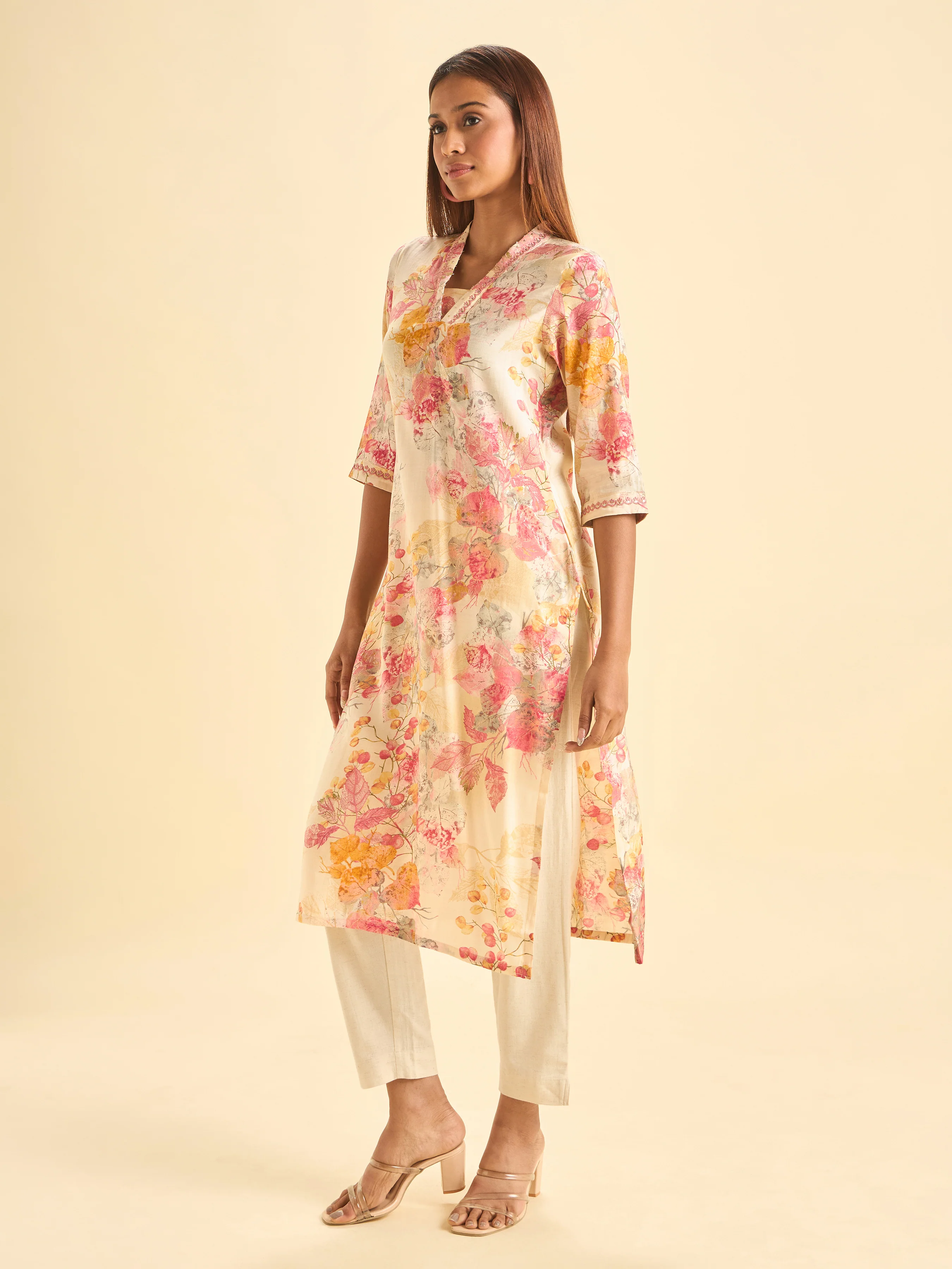 Multi Colour Modal Chanderi Printed Slitted Kurti With Sequins Embroidery - Image 4