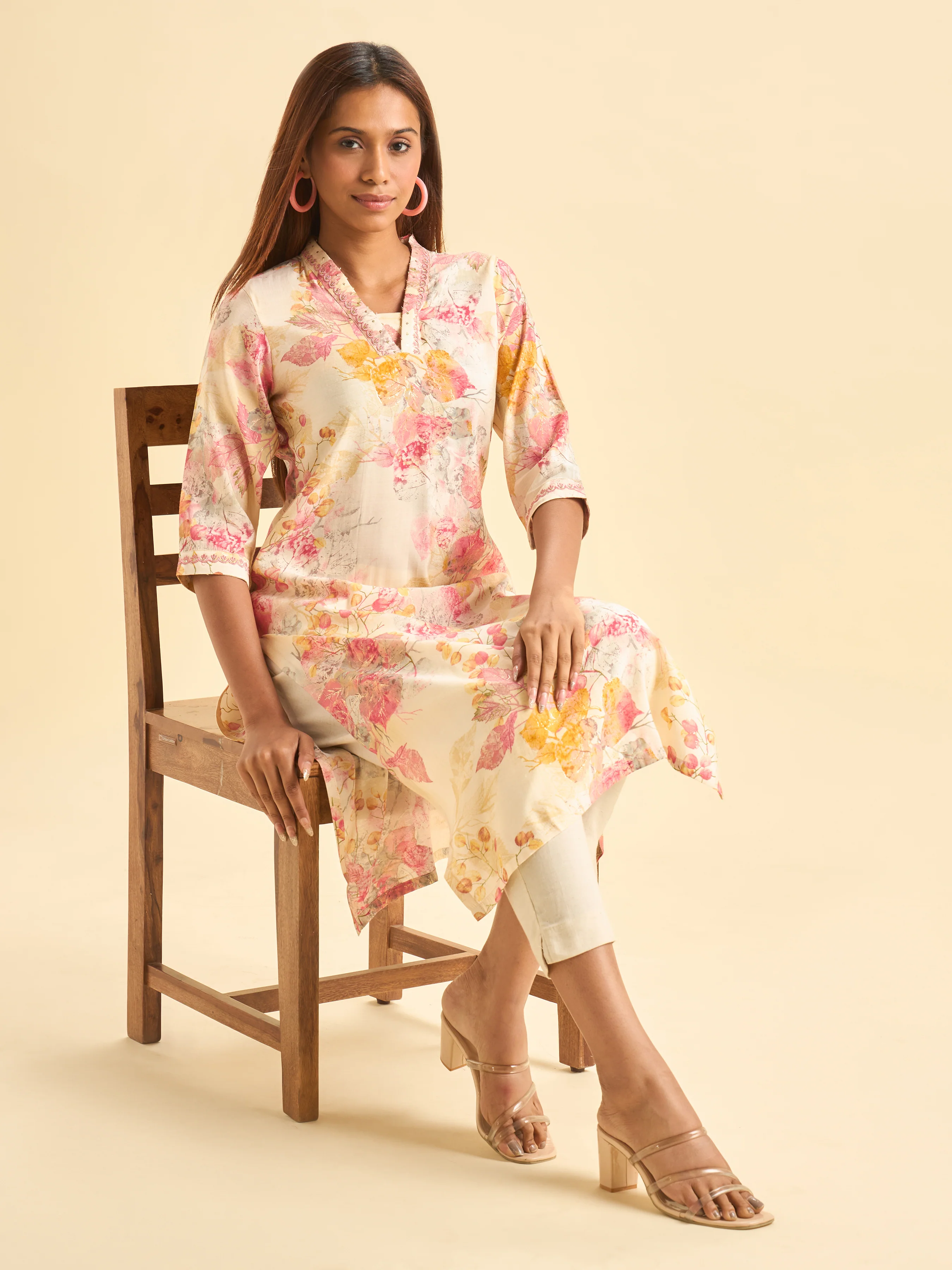 Multi Colour Modal Chanderi Printed Slitted Kurti With Sequins Embroidery - Image 5