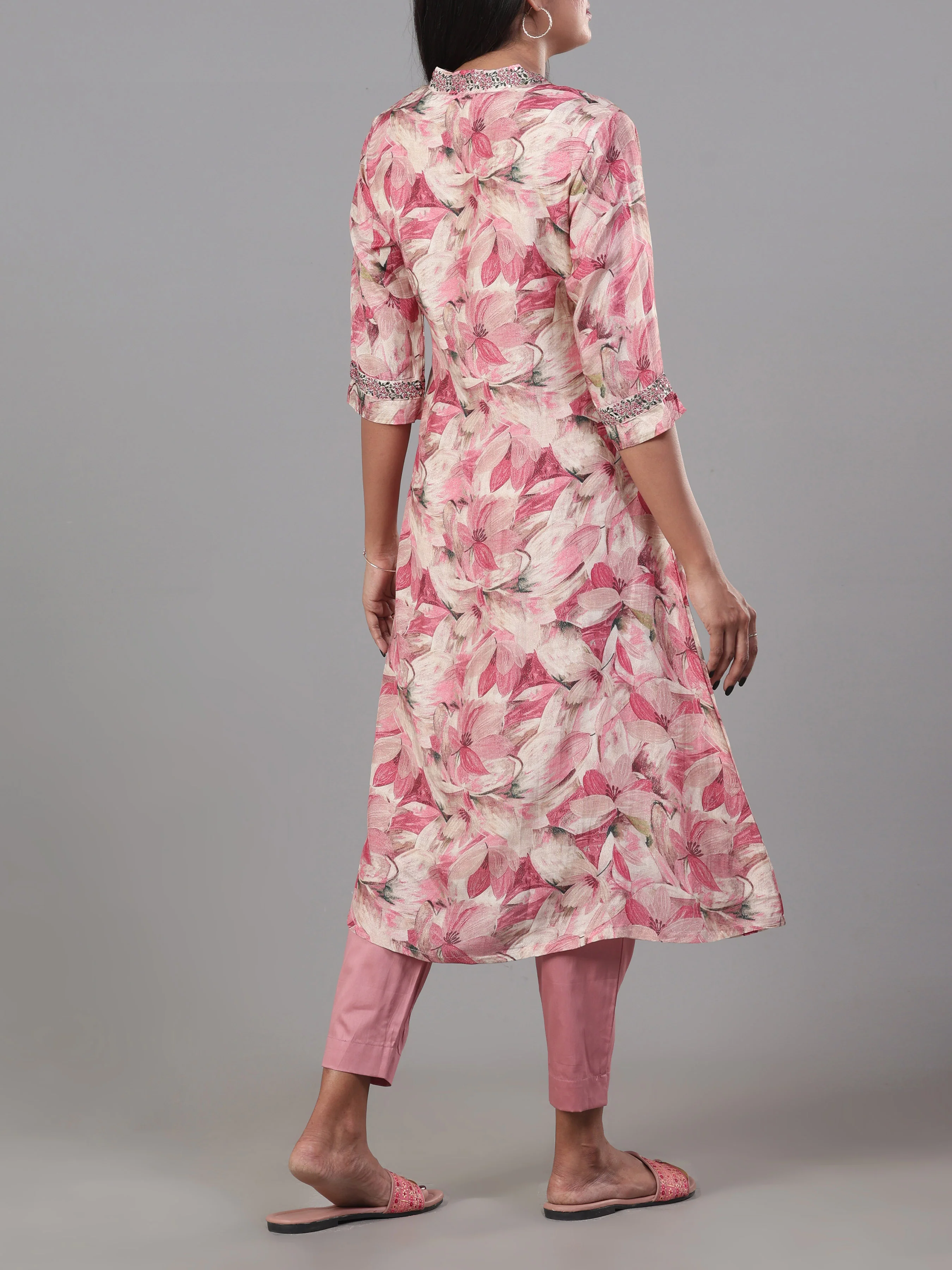Multi Colour Muslin Printed Kurti With Embroidery And Matching Bottom - Image 5