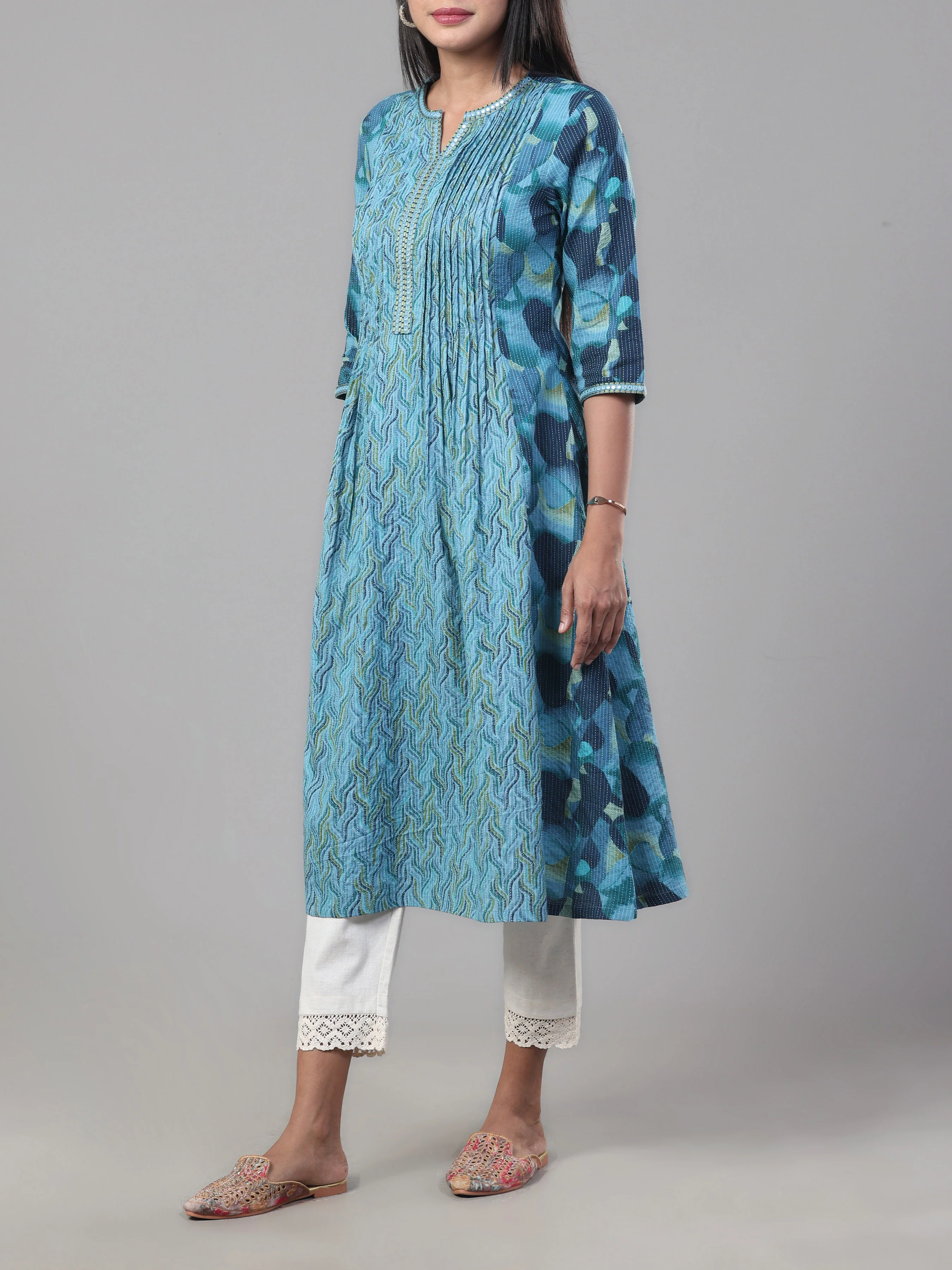 Multi Colour Pure Cotton Katha Printed Kurti - Image 4