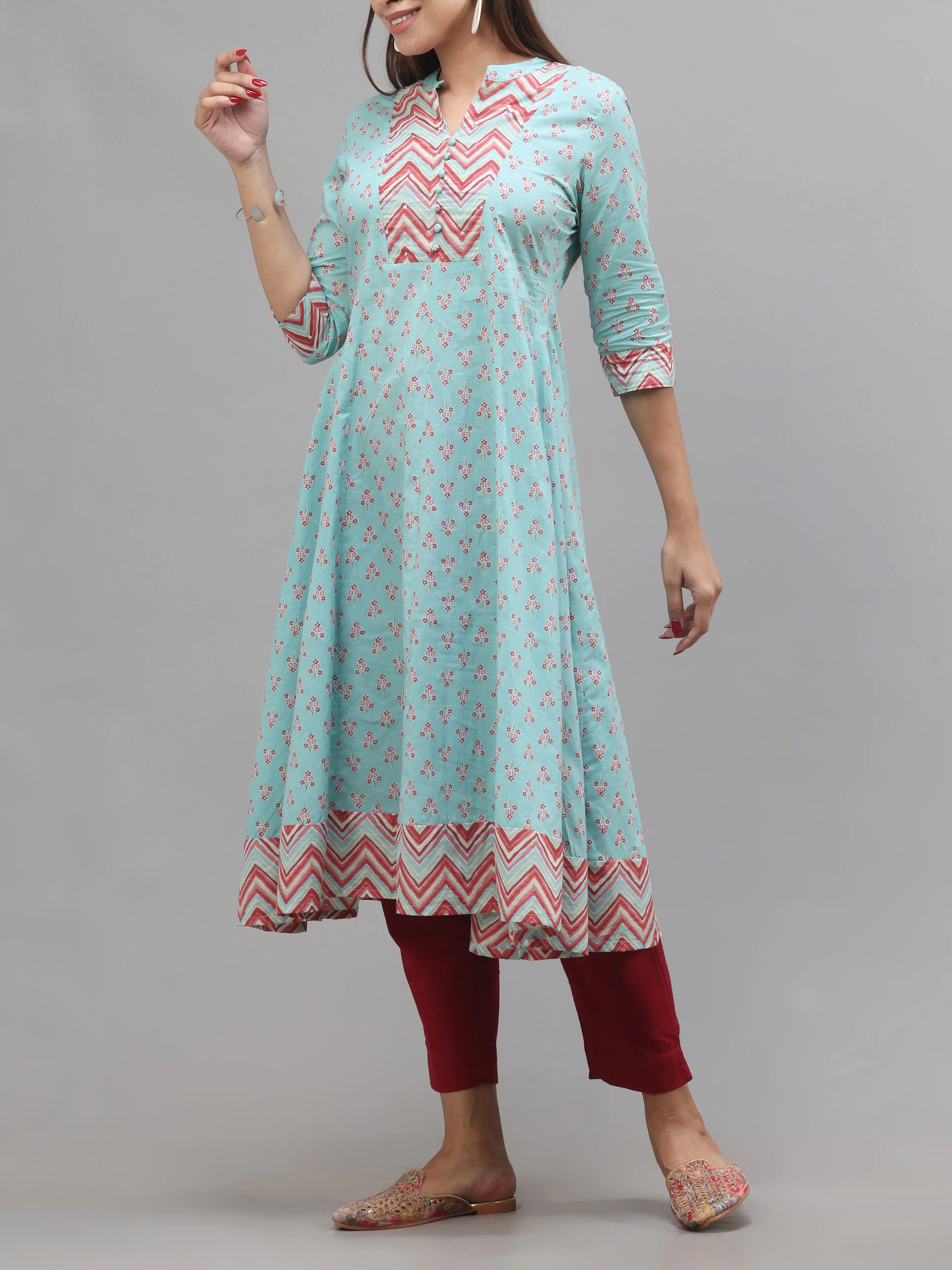 Multi Colour Pure Cotton Printed Kurti With Sequins Work - Image 4