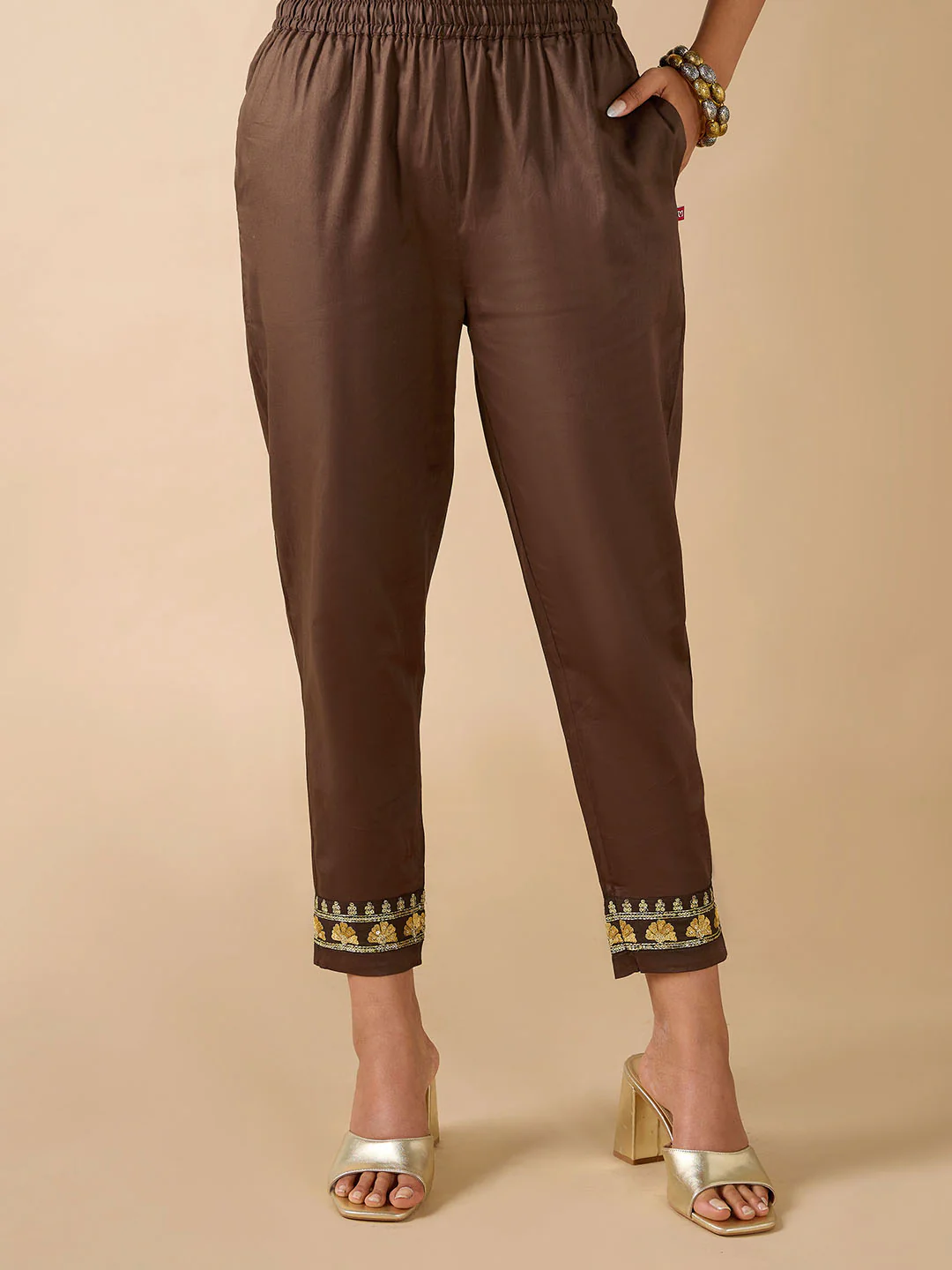 Mustard Yellow Muslin Silk Printed Kurti With Embroidery And Matching Bottom - Image 5