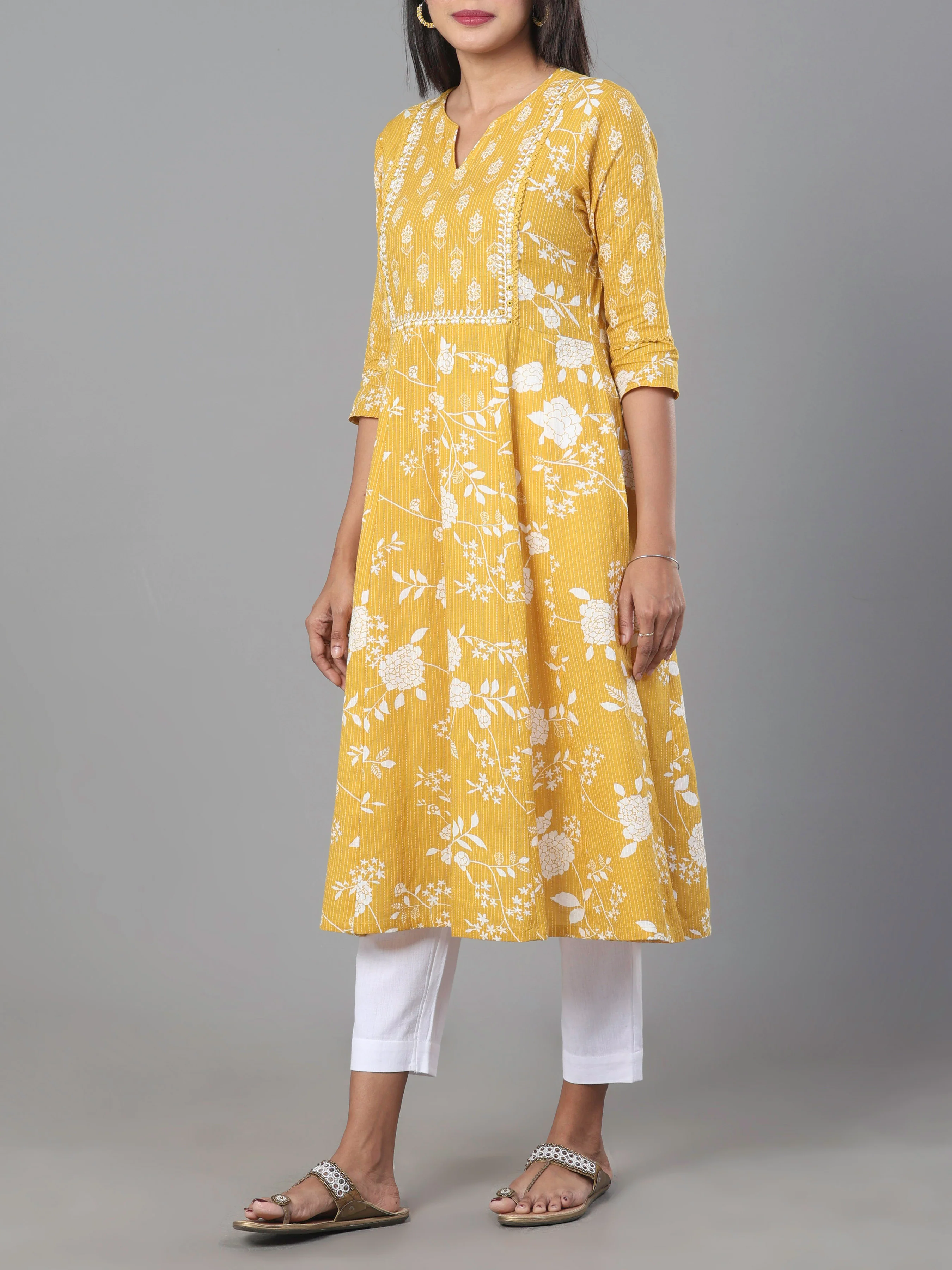 Mustard Yellow Pure Cotton Kurti With Embroidery - Image 4