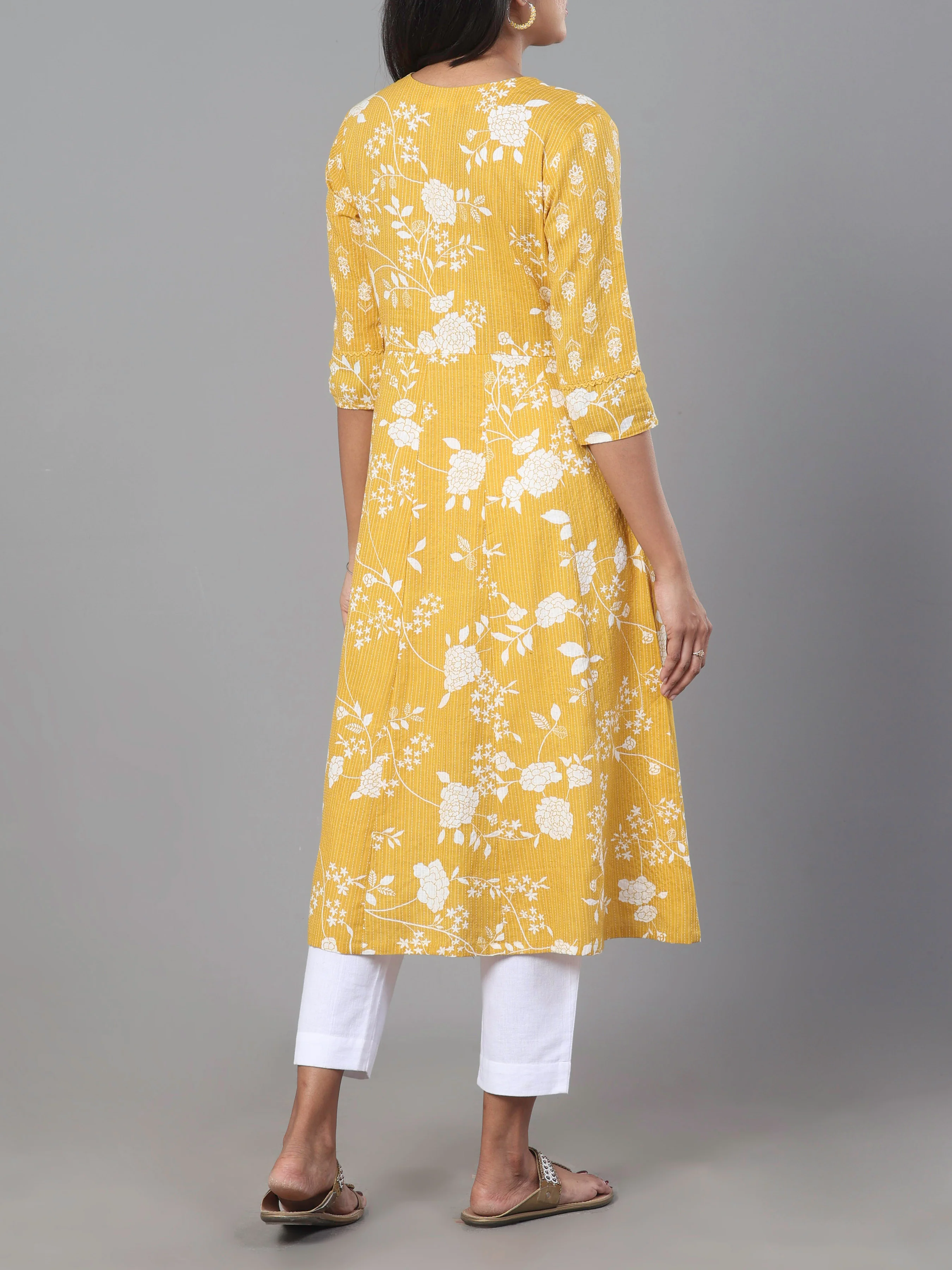 Mustard Yellow Pure Cotton Kurti With Embroidery - Image 5