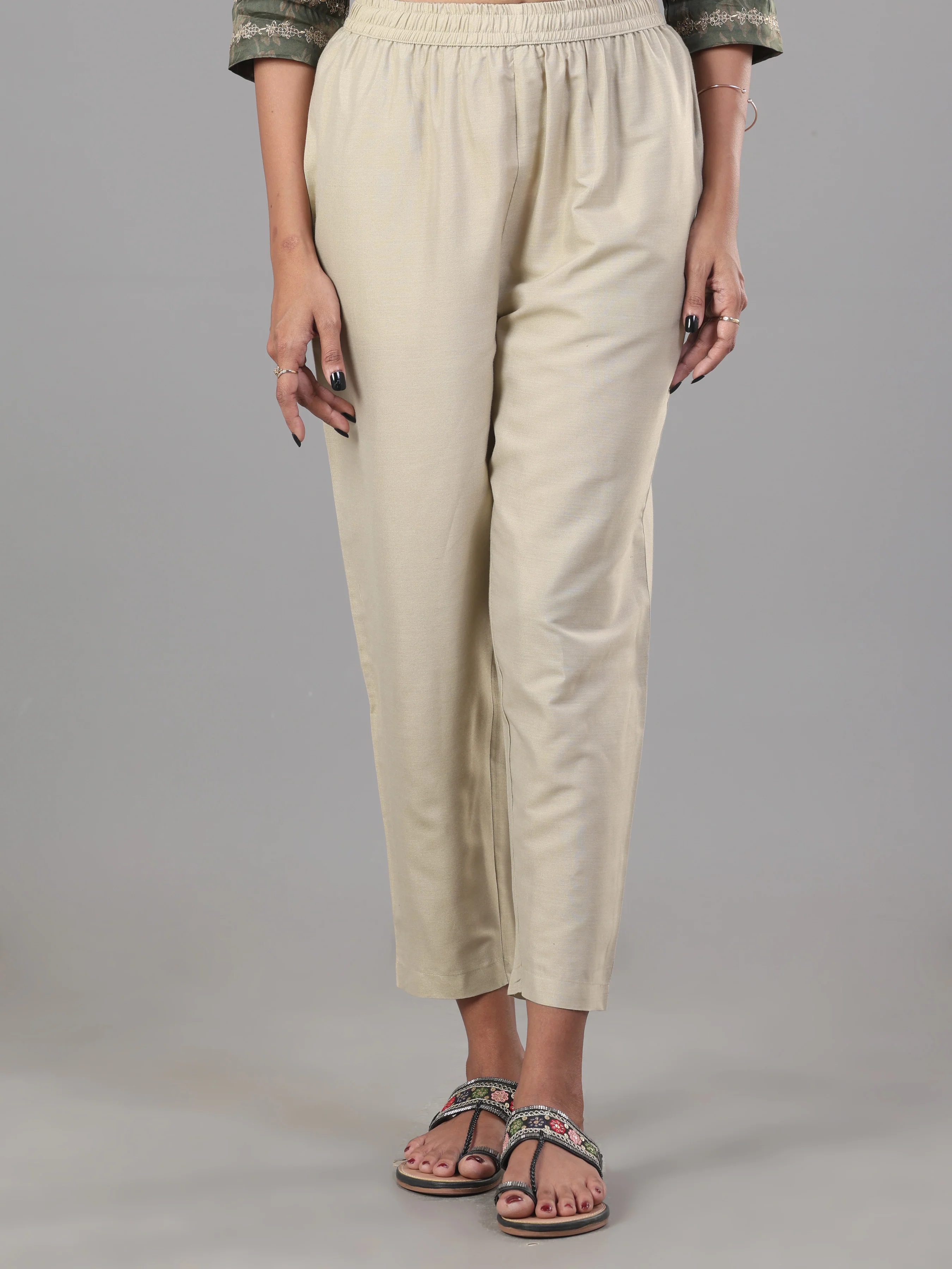 Olive Green Organza Satin Kurti With Embroidery And Matching Bottom - Image 5