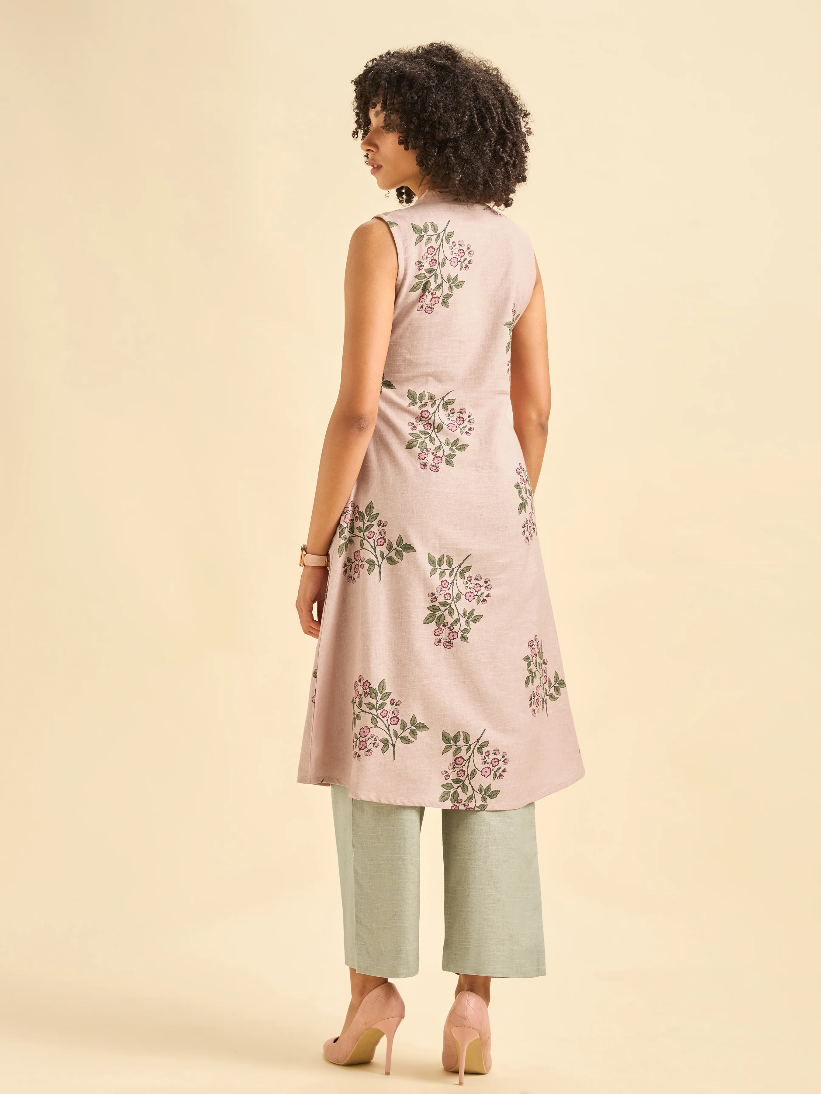 Onion Pink Cotton Flax Slub Sleeveless Kurti Set - Image 7
