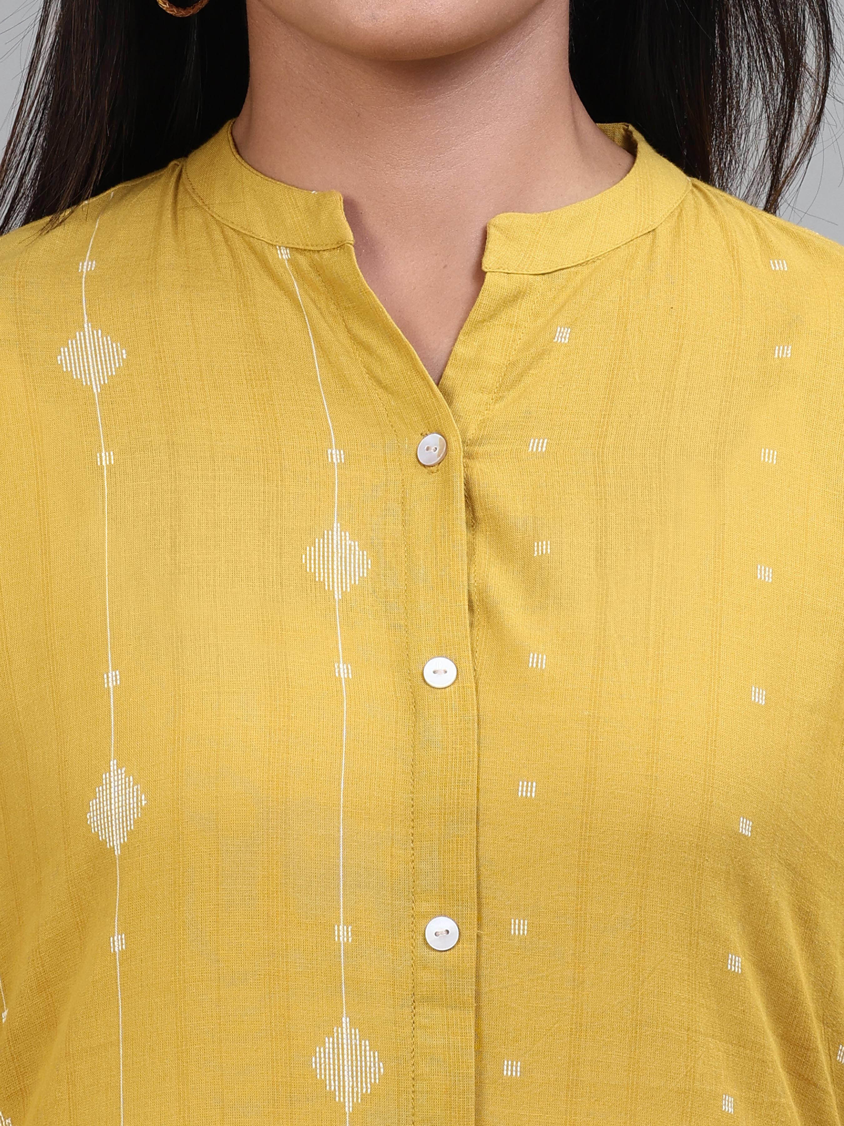 Pale Yellow Cotton Dobby Kurti With Embroidery - Image 2