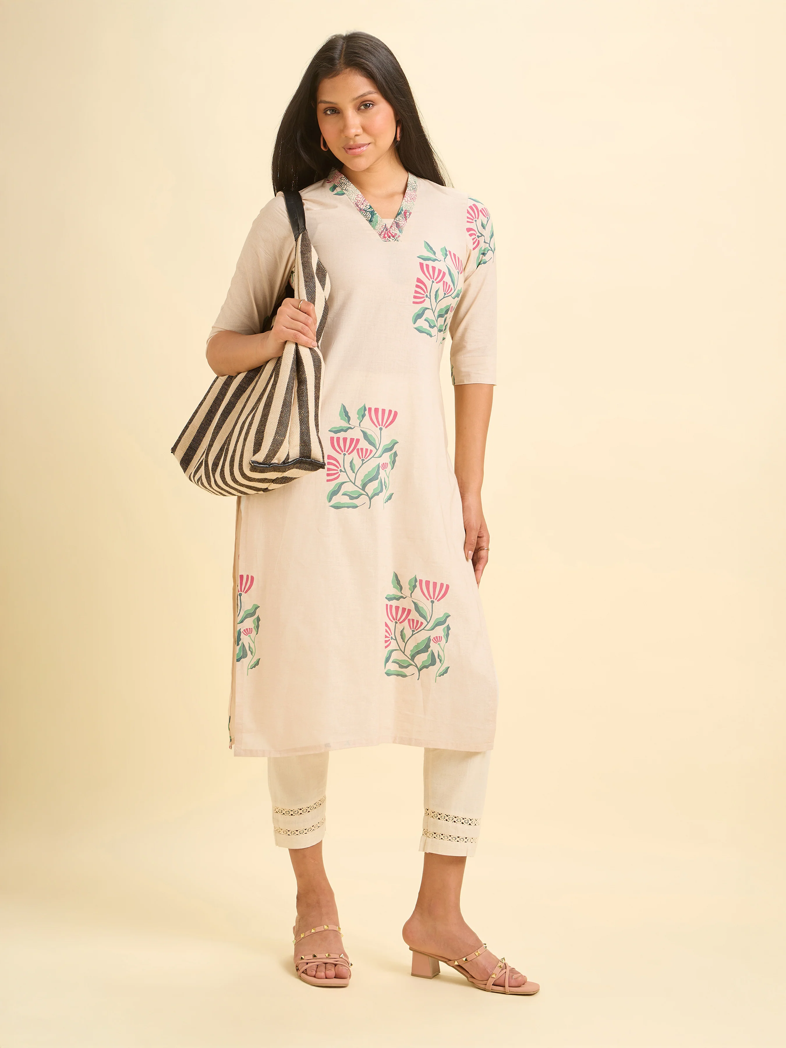 Pista Green Pure Cotton Placement Printed Kurti - Image 3