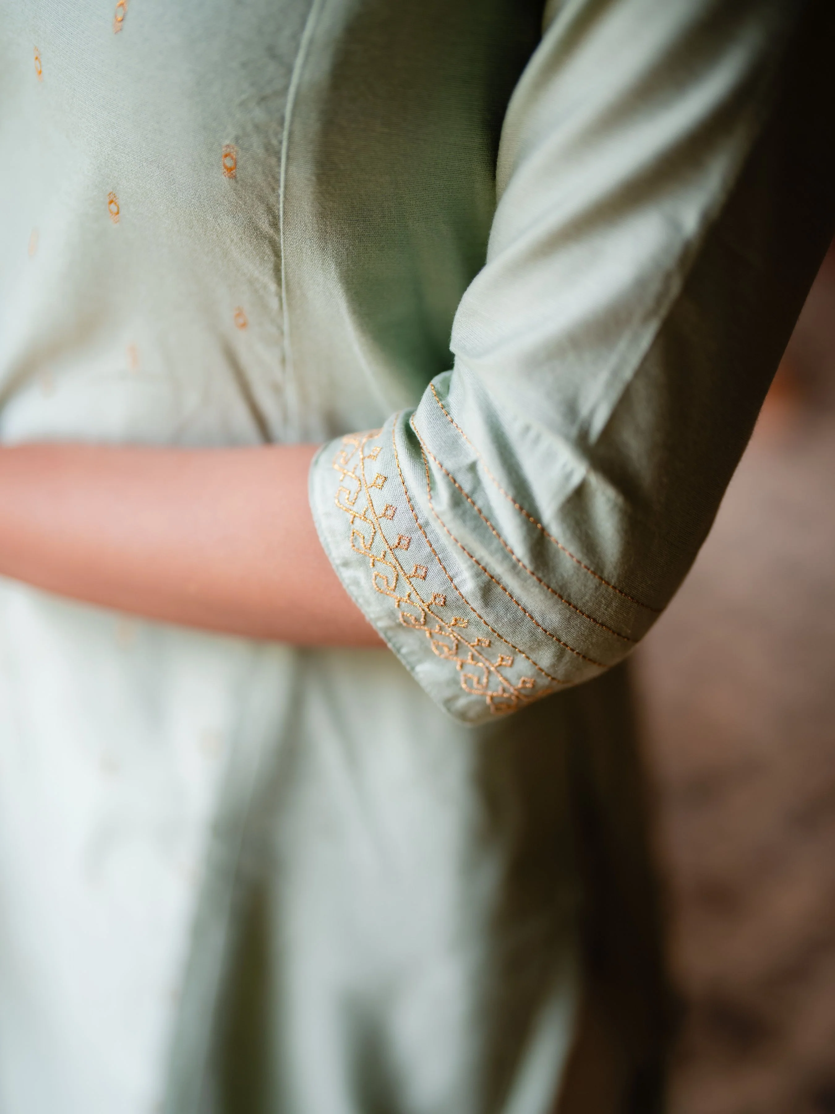 Pista Green Viscose Kurti With Embroidery - Image 4