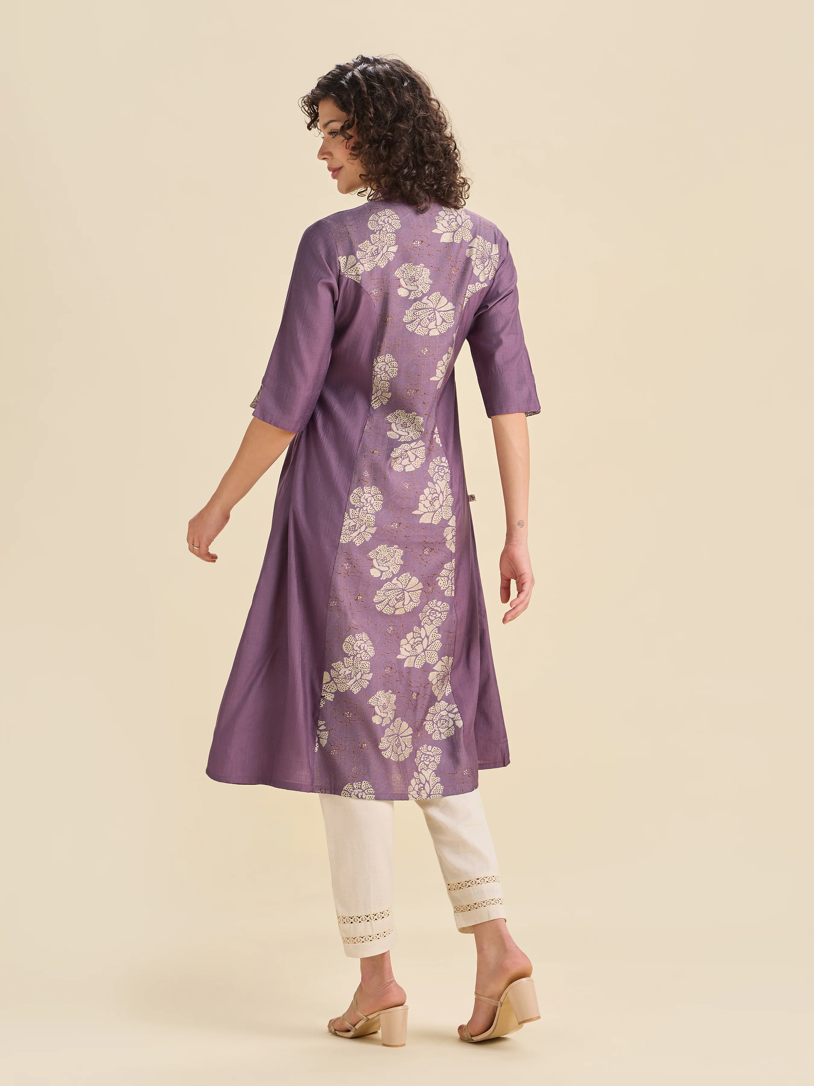 Purple Modal Chanderi Princess Cut Printed Kurti - Image 5