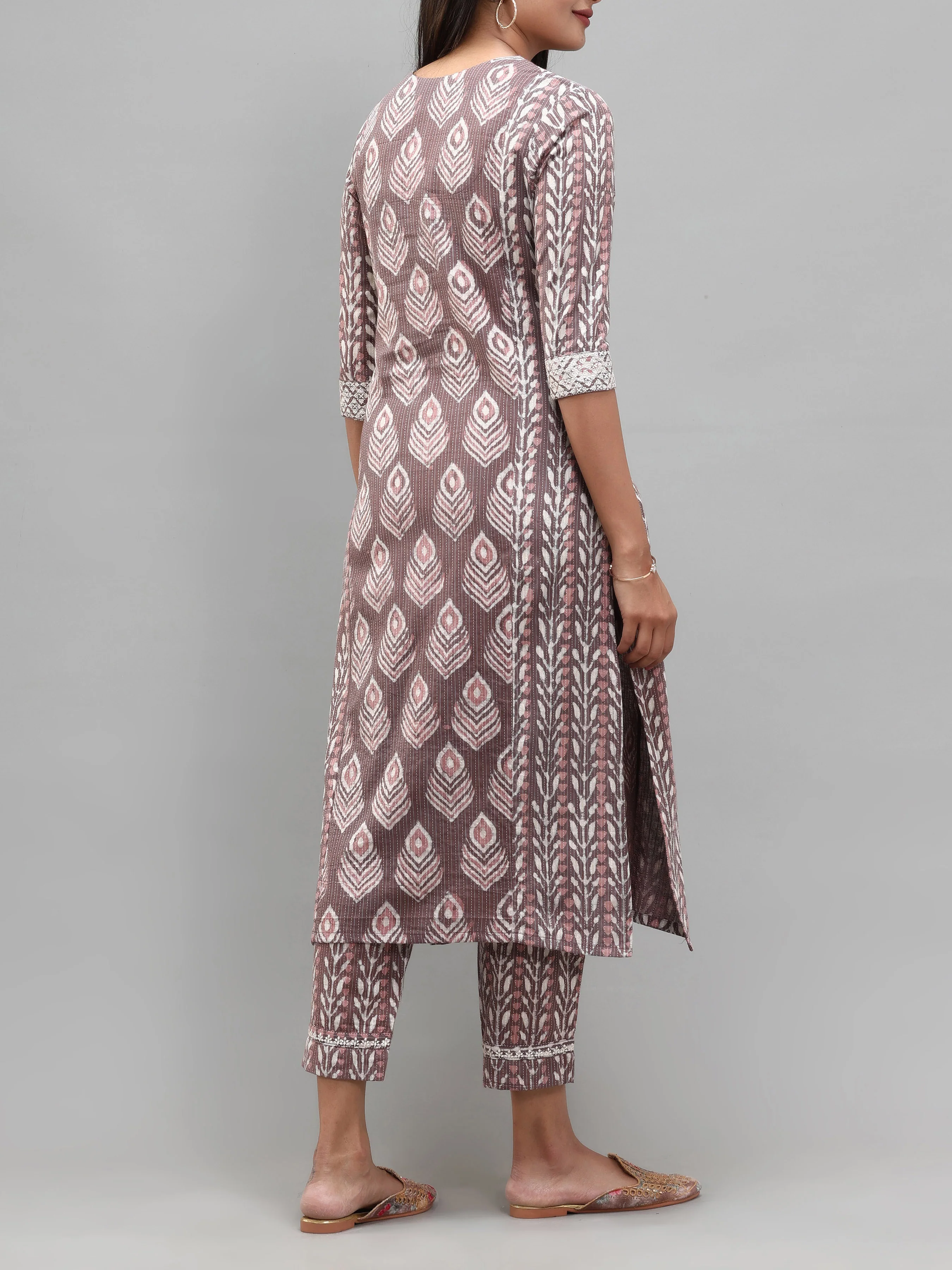 Purple Pure Cotton Printed Kurti With Embroidery And Matching Bottom - Image 7