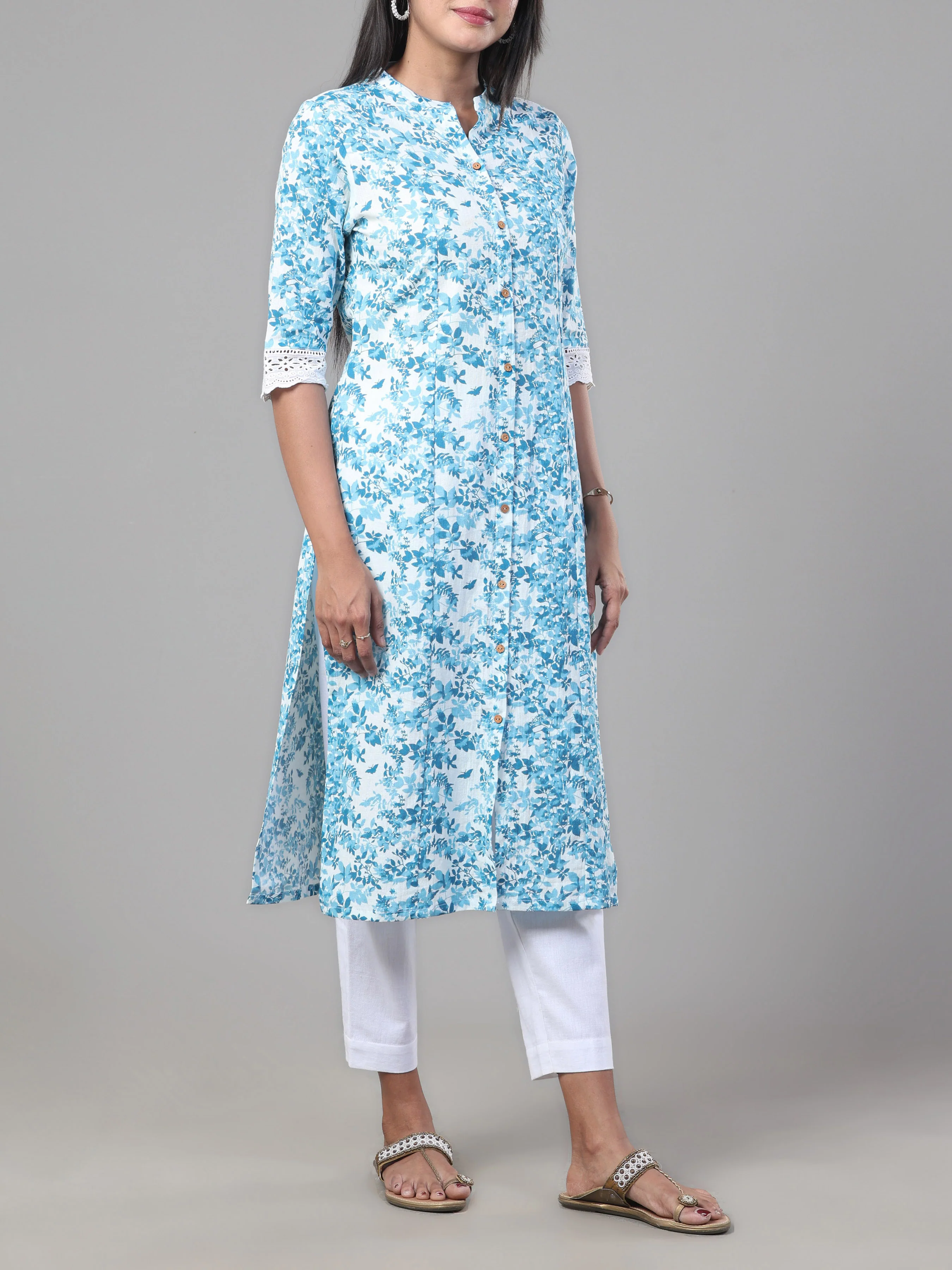 White Cotton Falx Printed Kurti - Image 3
