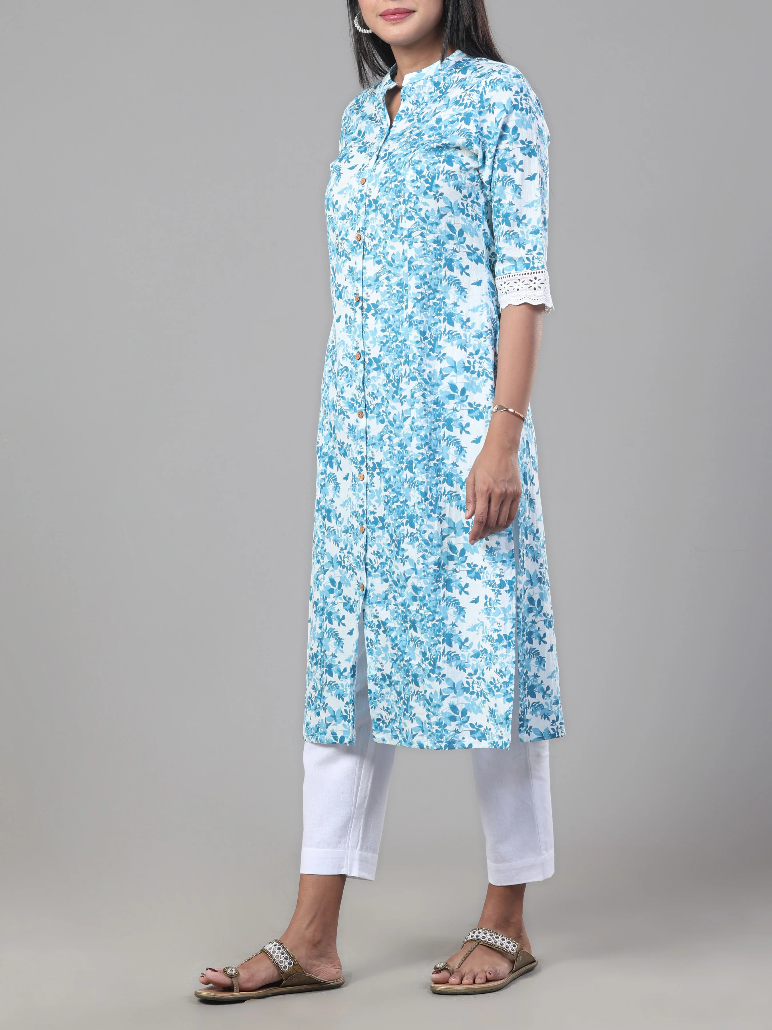 White Cotton Falx Printed Kurti - Image 4