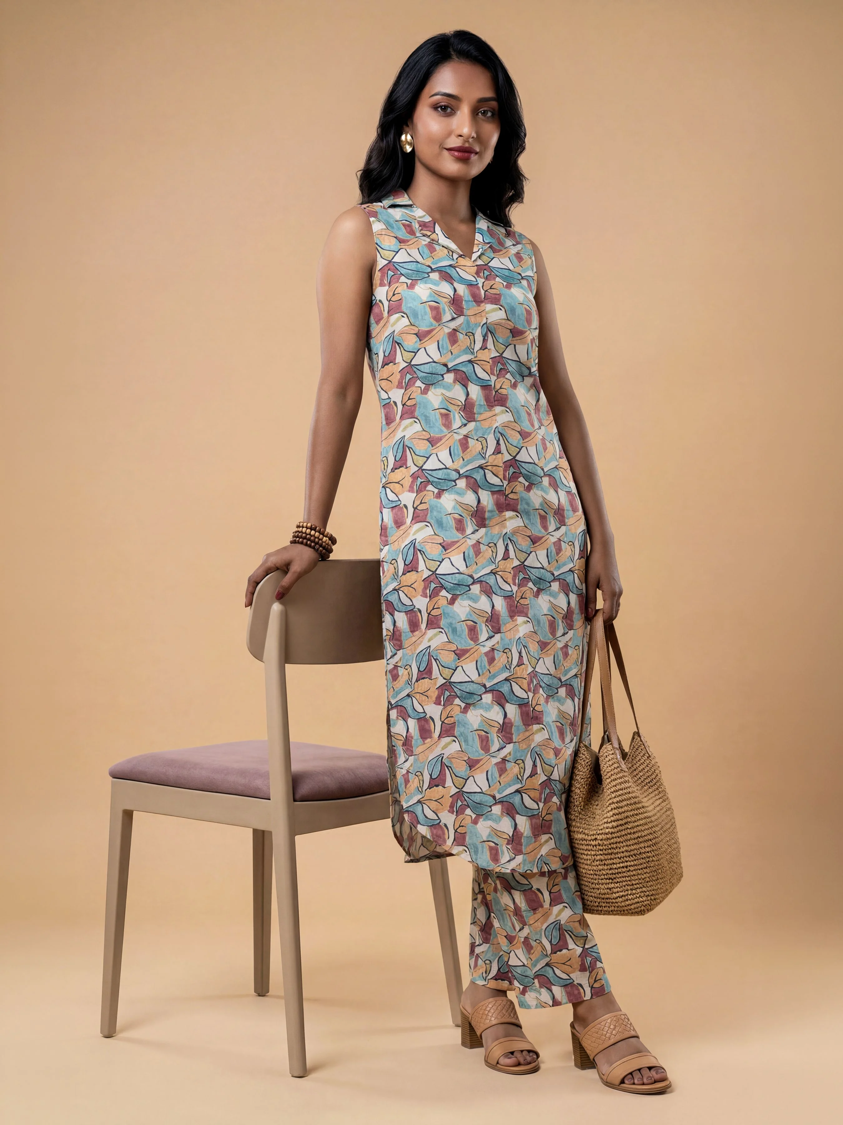 White Multi Colour Cotton Printed Kurti Set With Bottom - Image 3