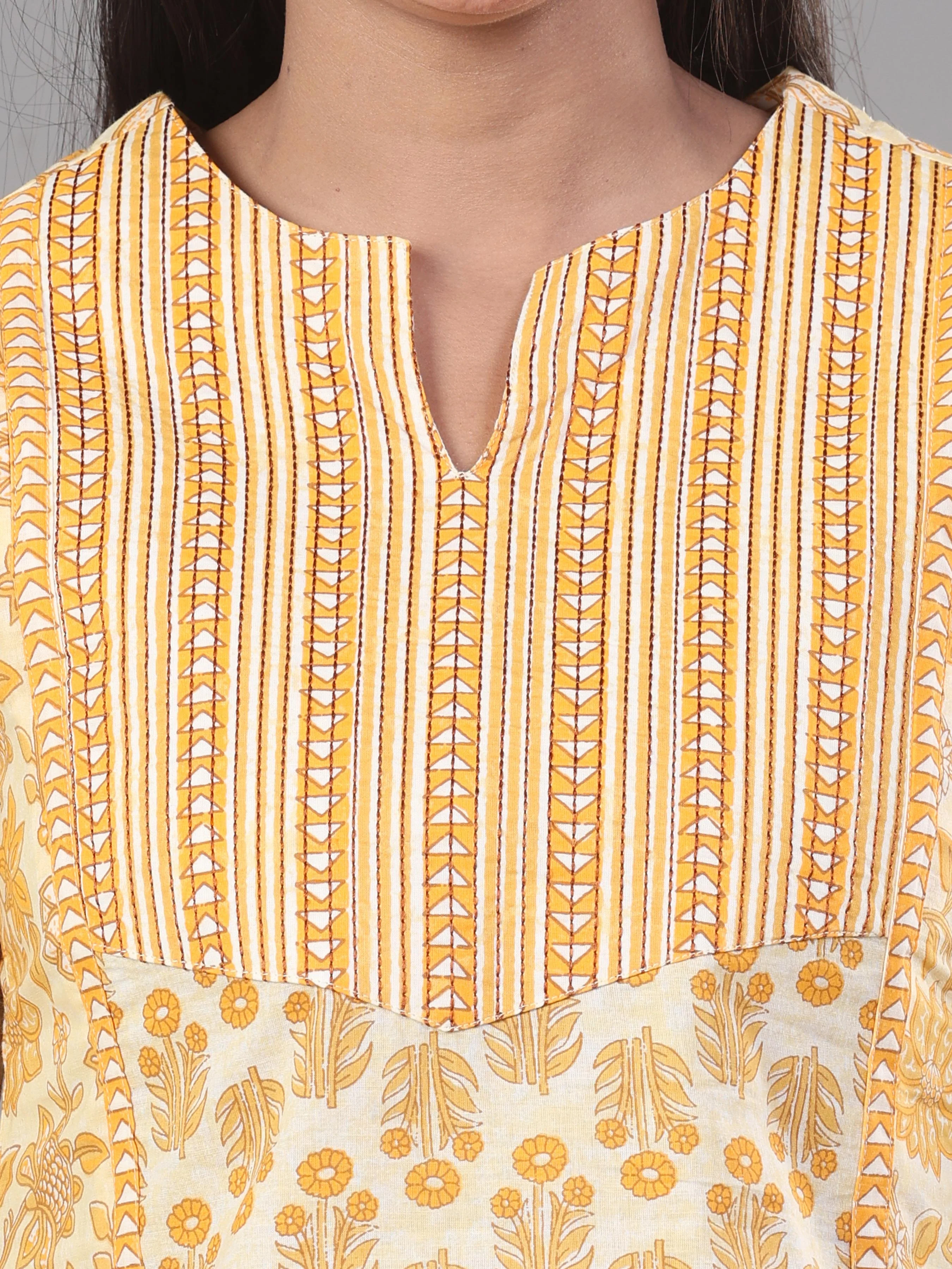 White Pure Cotton Printed Kurti With Embroidery - Image 2