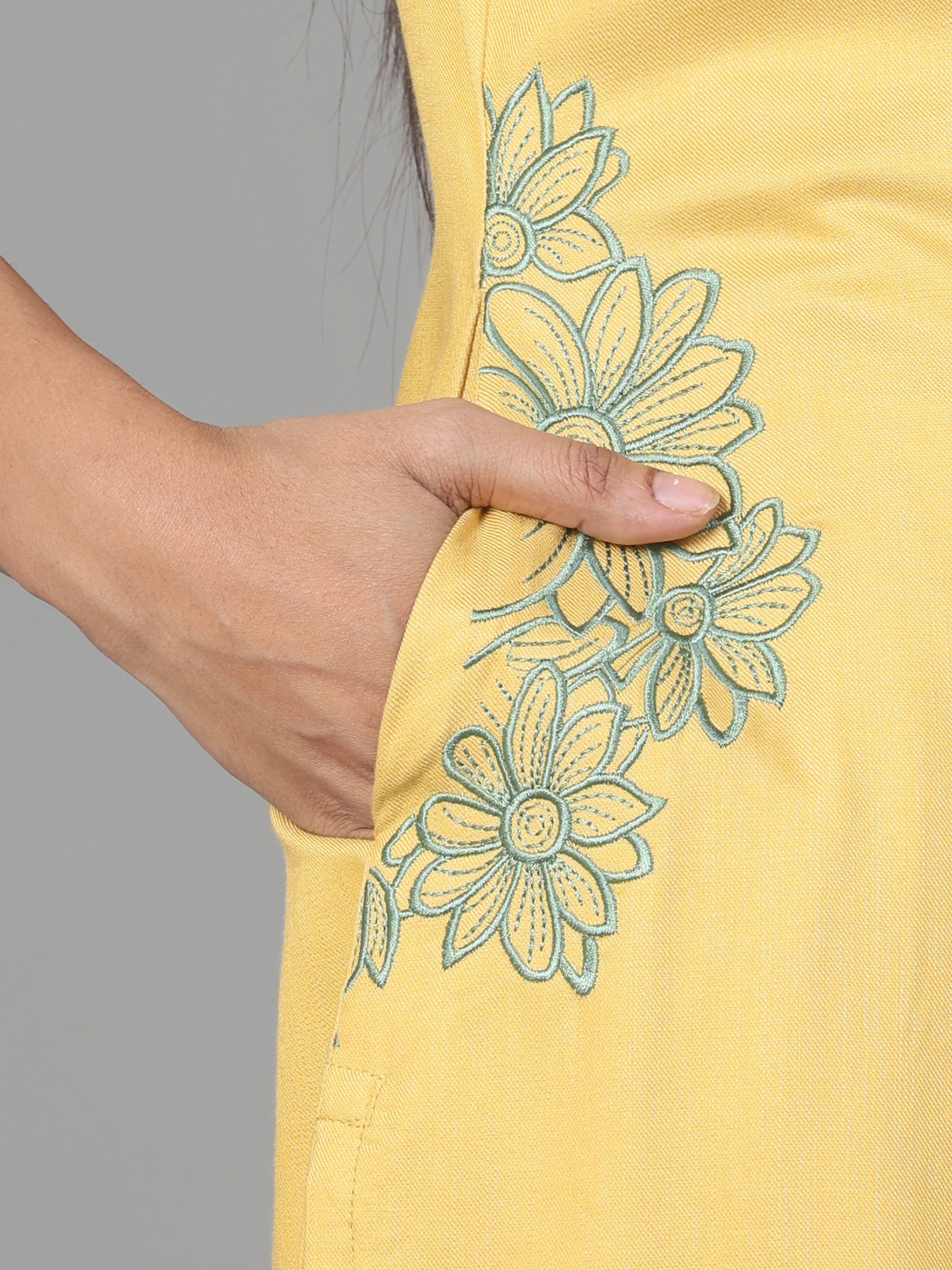 Yellow Viscose Twill Kurti With Embroidery - Image 6